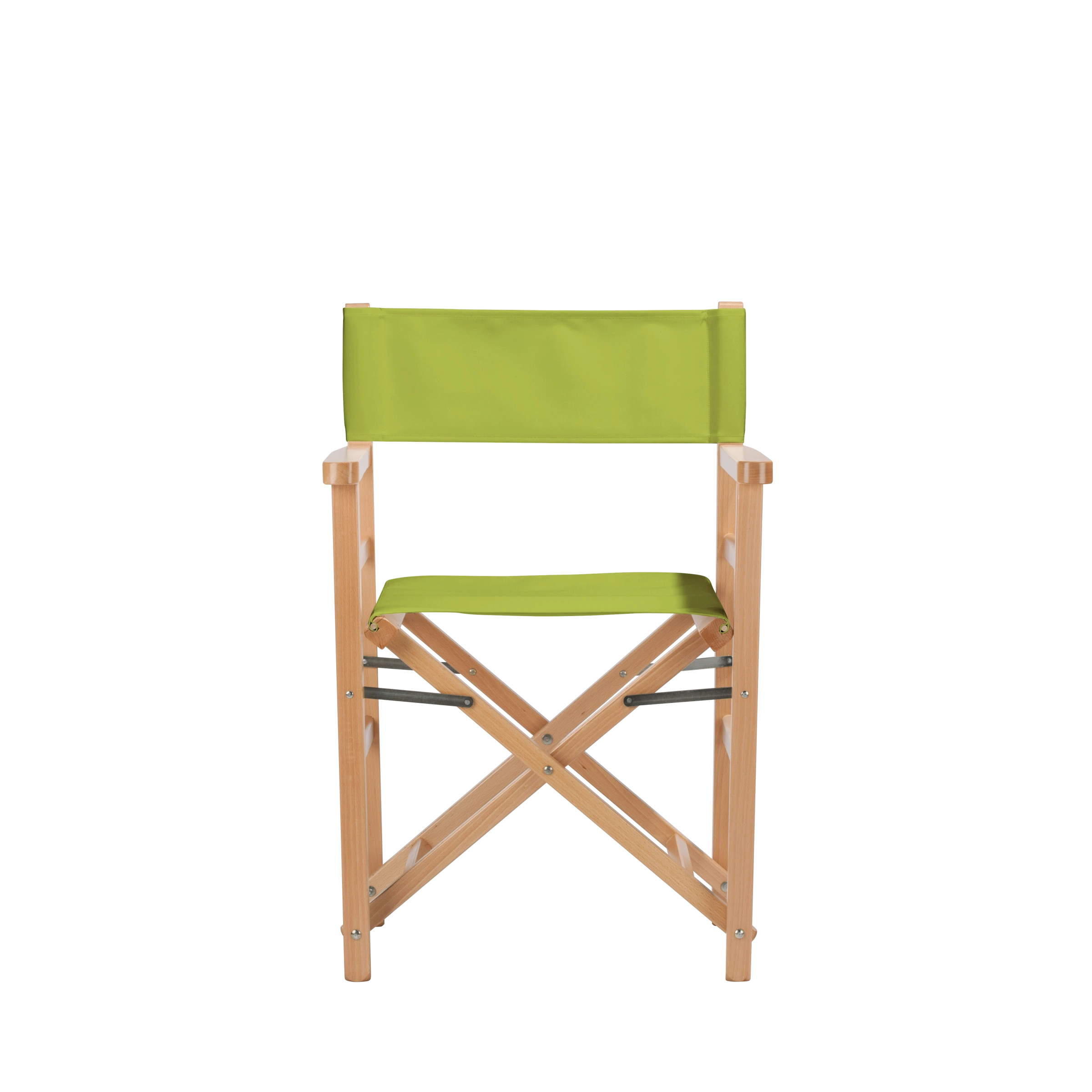 Regiestuhl Oscar aus naturfarbenem Buchenholz mit hellgrünem Bezug, Frontalansicht
#Classic | Set (Farbe)_hellgrün