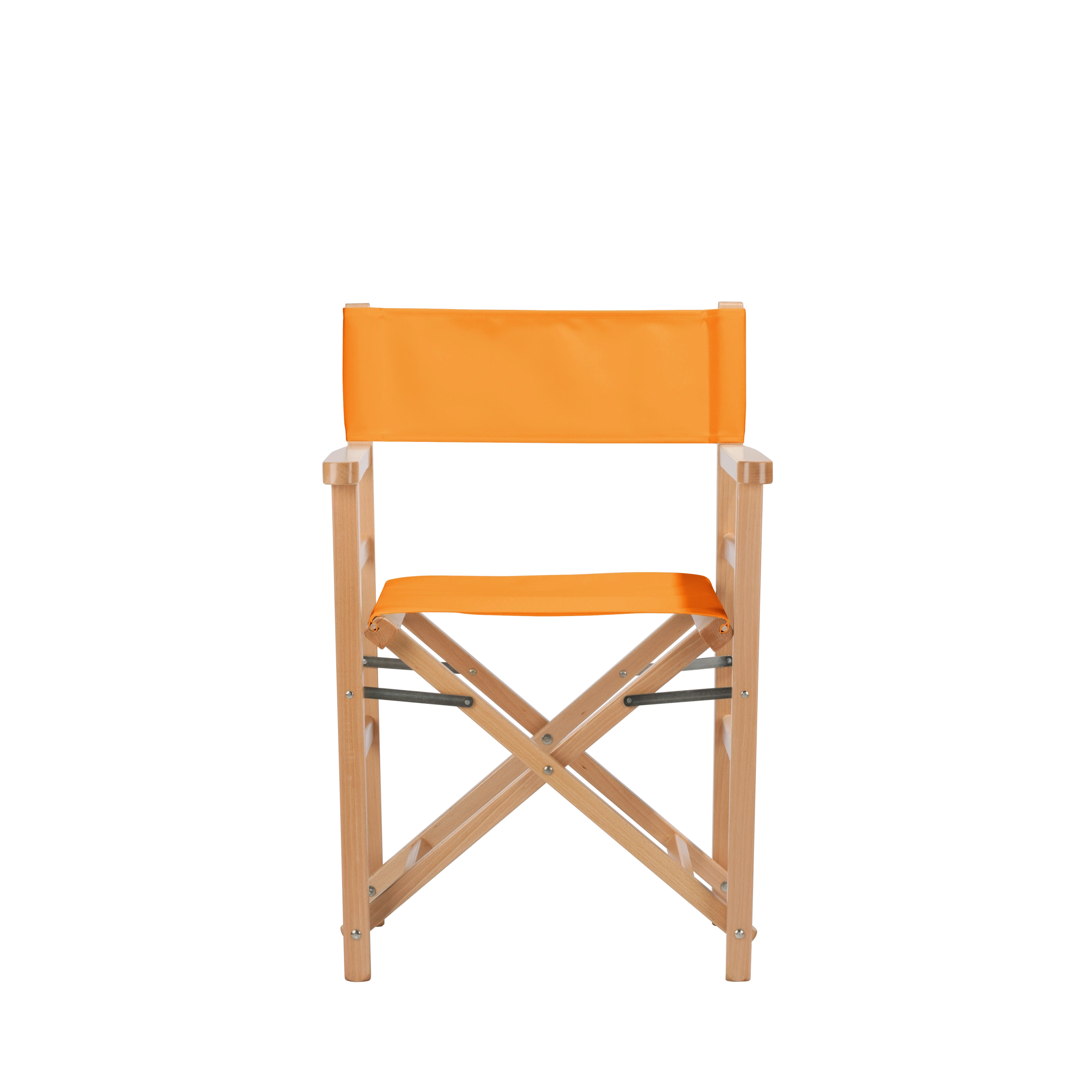 Regiestuhl Oscar aus naturfarbenem Buchenholz mit Bezug in mandarine, Frontalansicht
#Classic | Set (Farbe)_mandarine