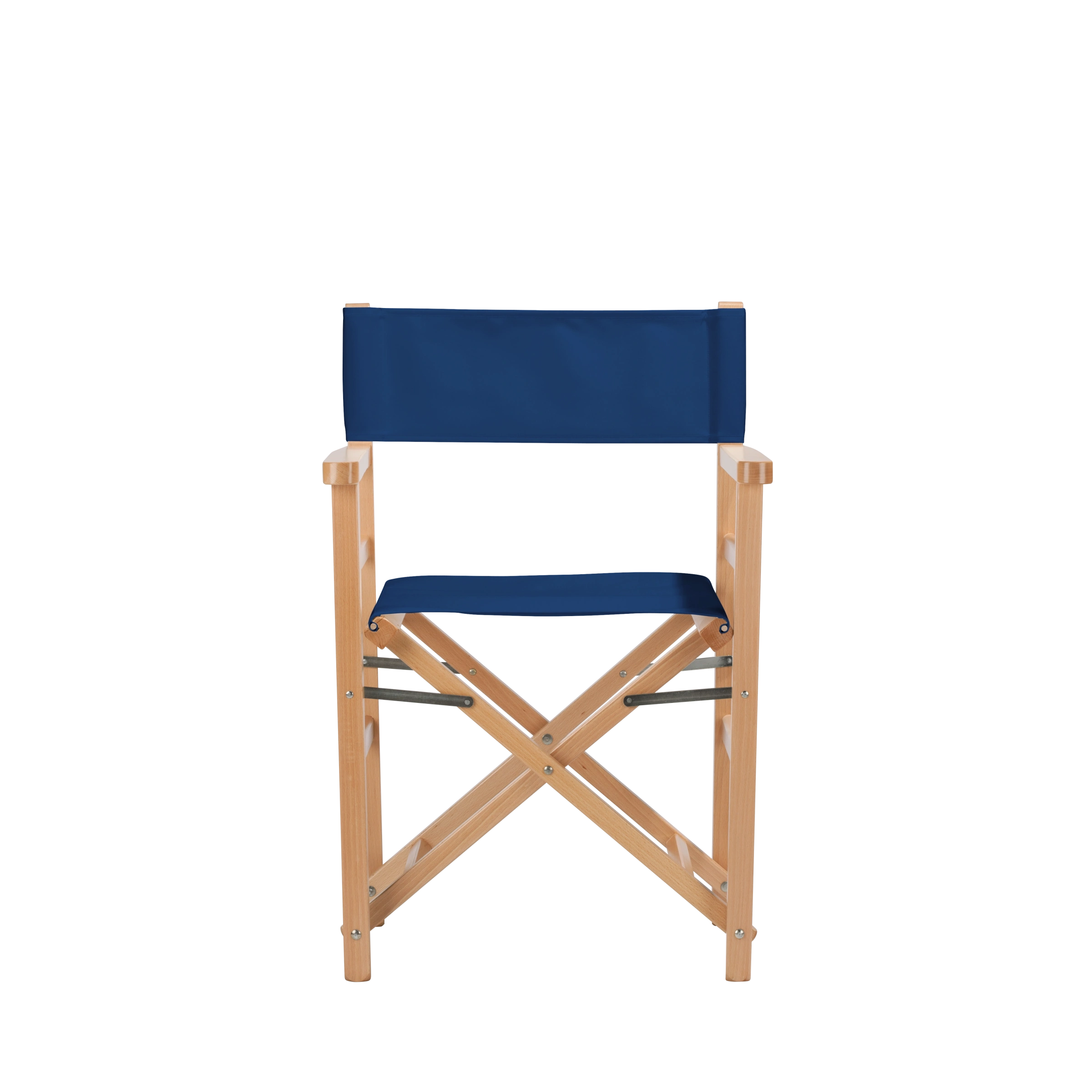 Regiestuhl Oscar aus naturfarbenem Buchenholz mit Bezug in marine, Frontalansicht
#Classic | Set (Farbe)_marine