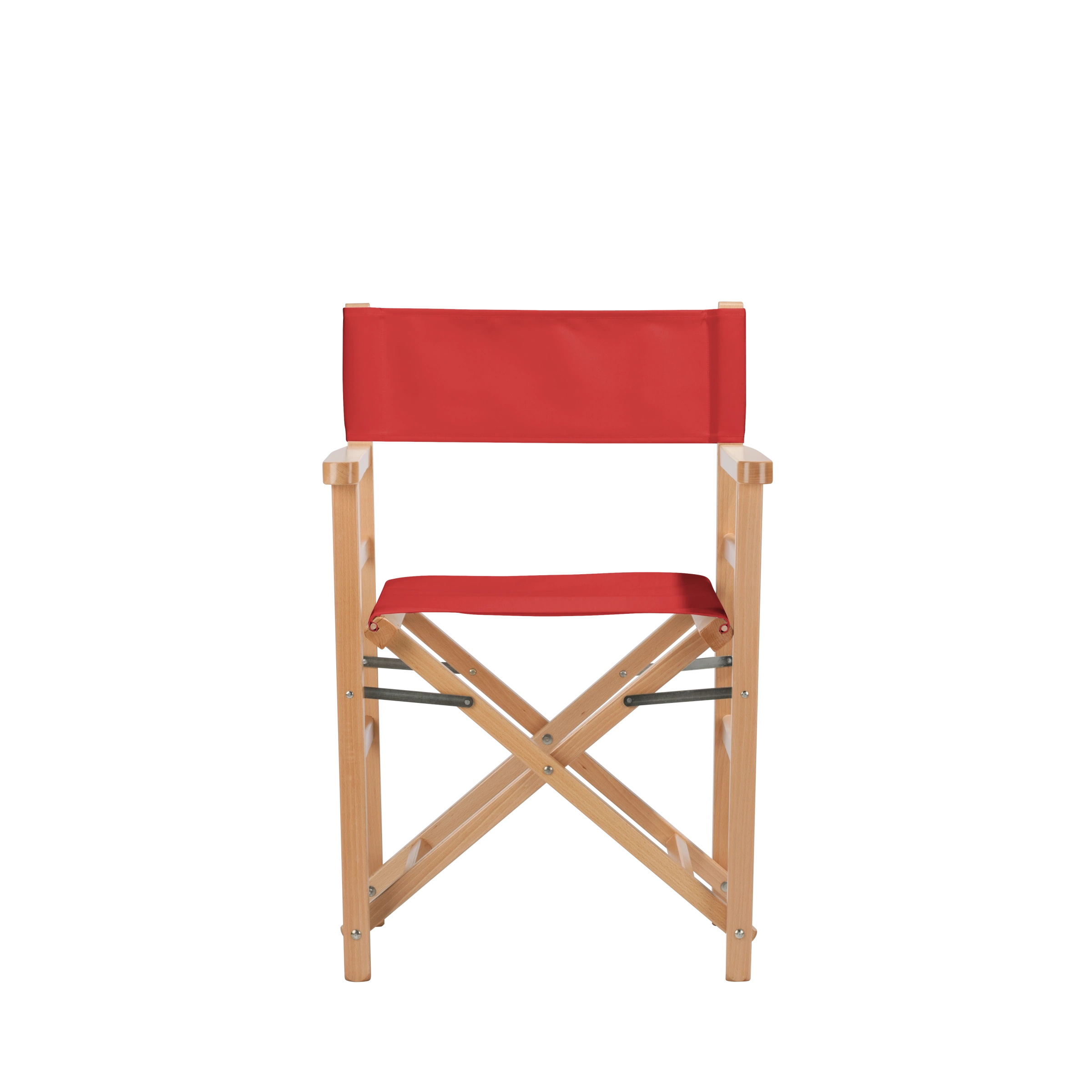 Regiestuhl Oscar aus naturfarbenem Buchenholz mit Bezug in rivarot, Frontalansicht
#Classic | Set (Farbe)_rivarot