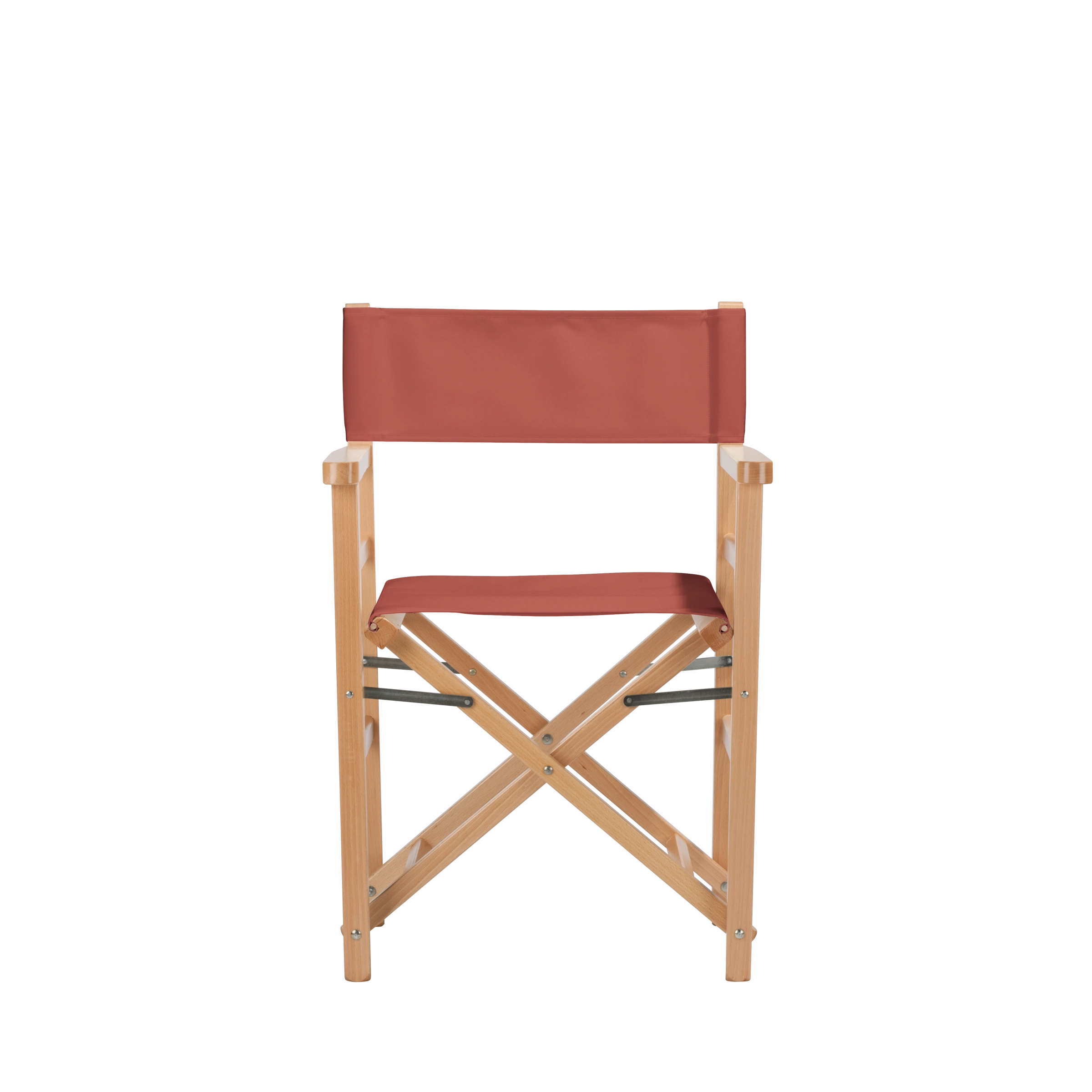 Regiestuhl Oscar aus naturfarbenem Buchenholz mit Bezug in terracotta, Frontalansicht
#Classic | Set (Farbe)_terracotta