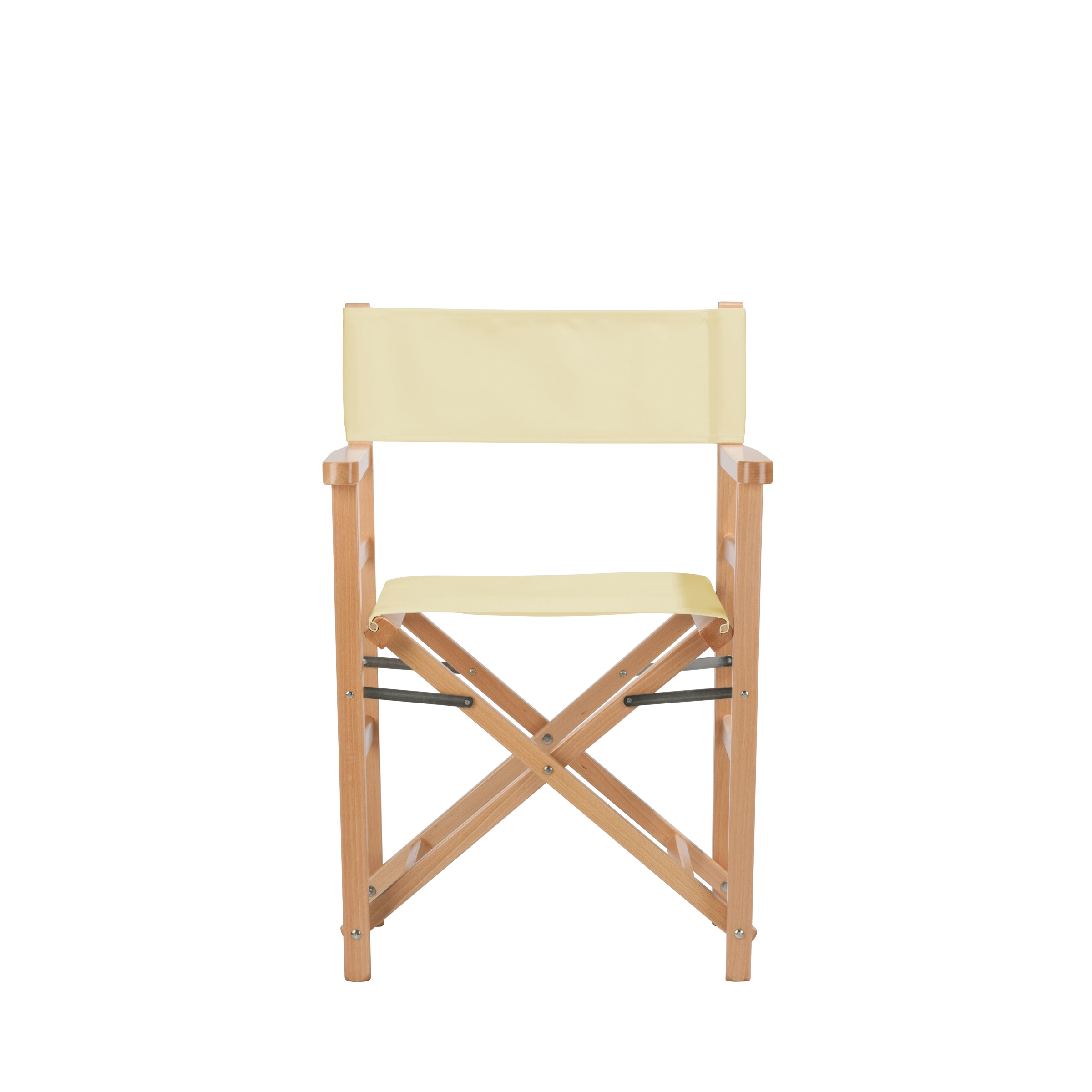 Regiestuhl Oscar aus naturfarbenem Buchenholz mit Bezug in vanille, Frontalansicht
#Classic | Set (Farbe)_vanille