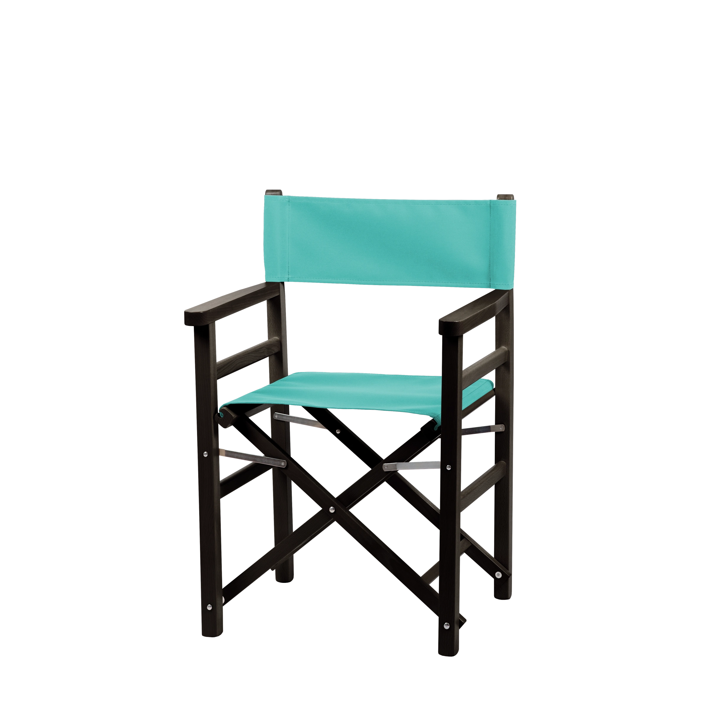 Regiestuhl Oscar aus schwarzem Buchenholz mit türkisem Bezug, Seitenansicht
#Classic | Set (Farbe)_türkis