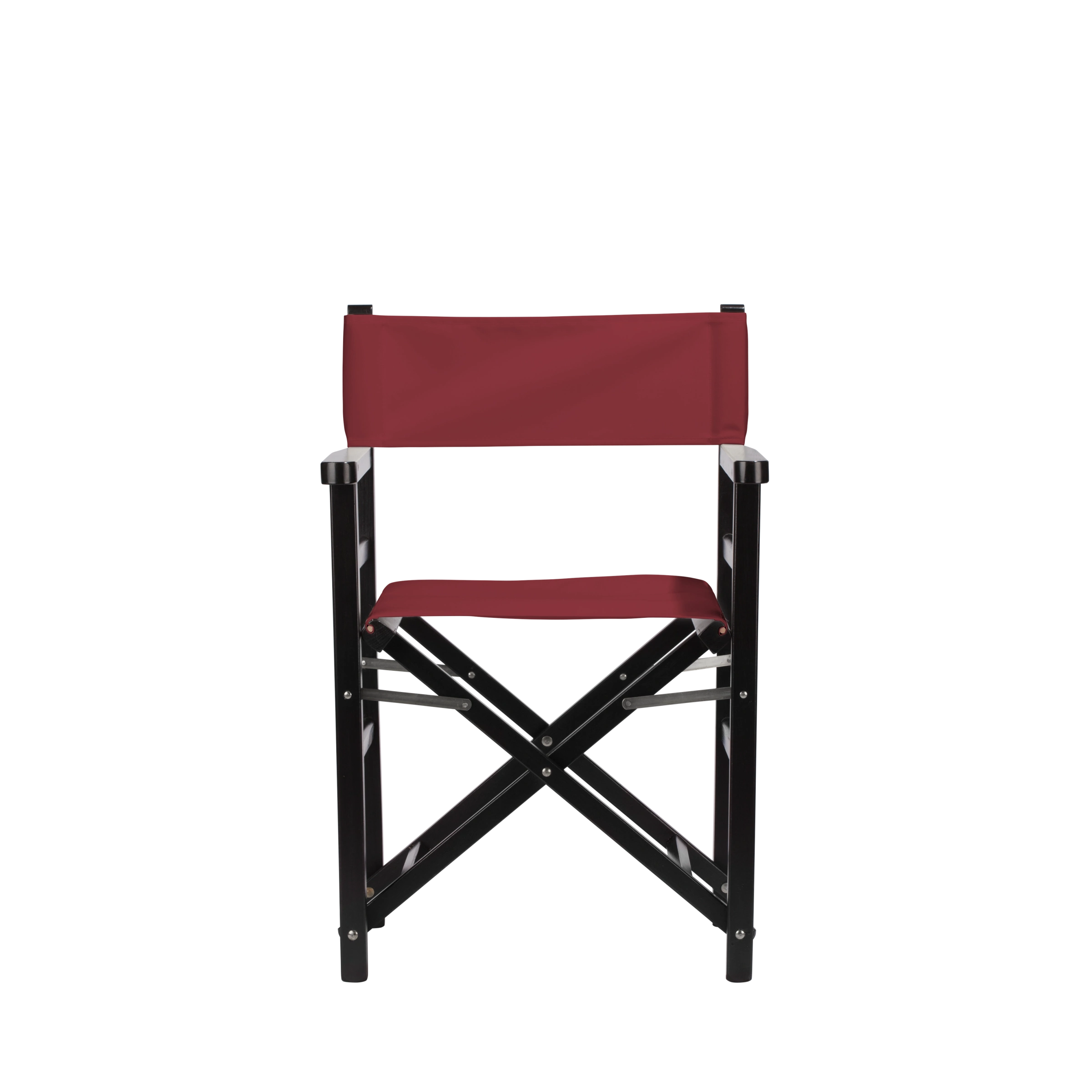 Regiestuhl Oscar aus schwarzem Buchenholz mit Bezug in bordeaux, Frontalansicht
#Classic | Set (Farbe)_bordeaux