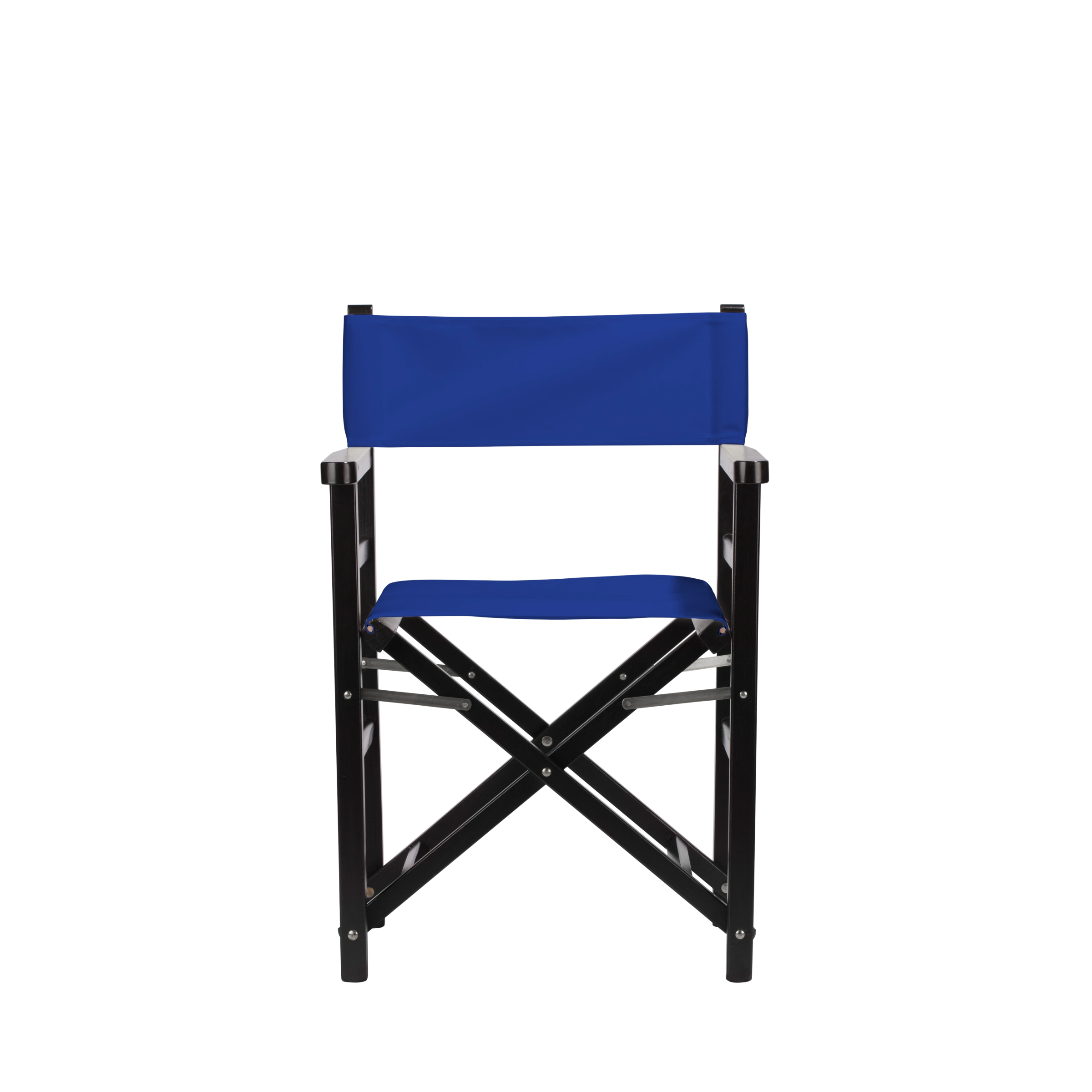 Regiestuhl Oscar aus schwarzem Buchenholz mit dunkelblauem Bezug, Frontalansicht
#Classic | Set (Farbe)_dunkelblau