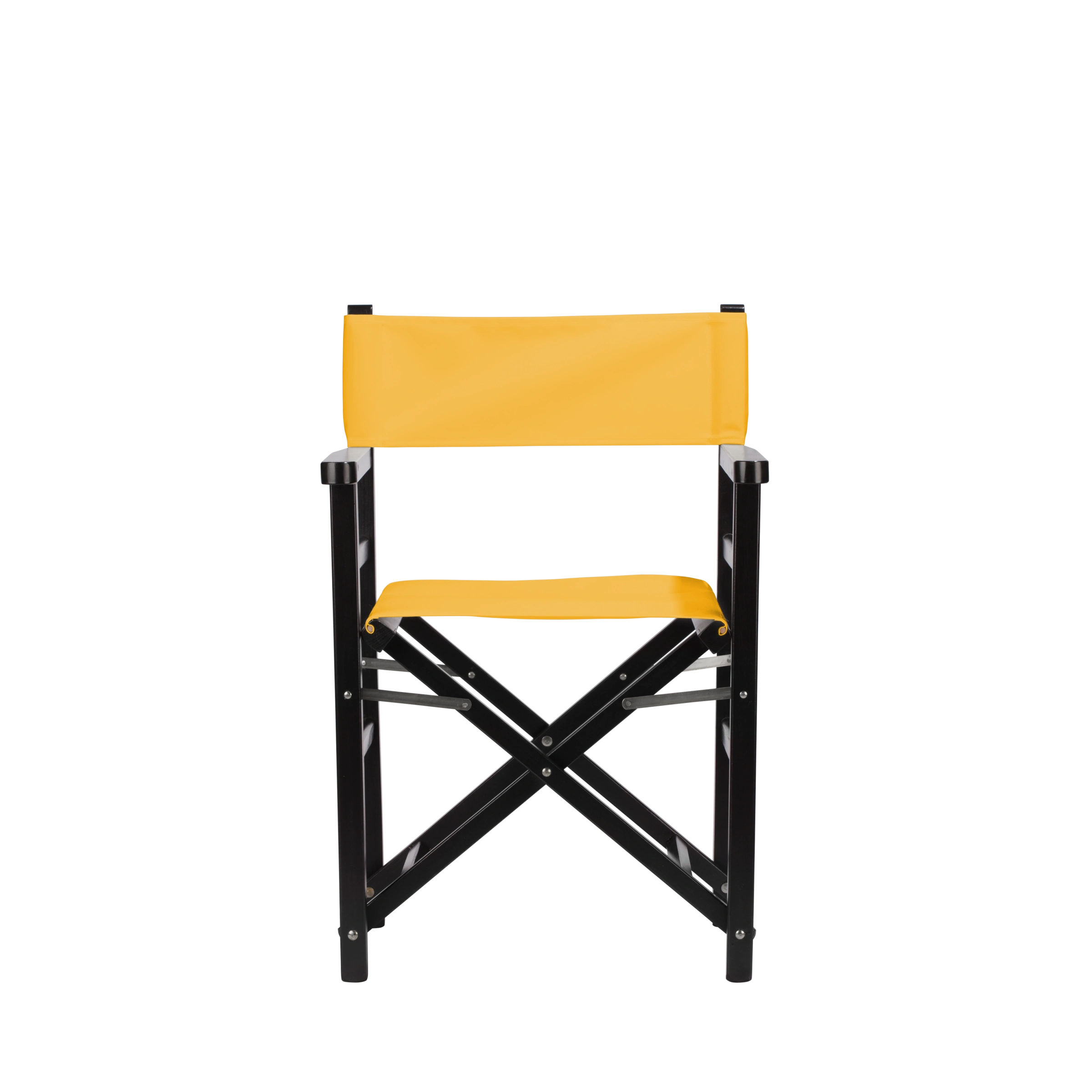 Regiestuhl Oscar aus schwarzem Buchenholz mit gelbem Bezug, Frontalansicht
#Classic | Set (Farbe)_gelb