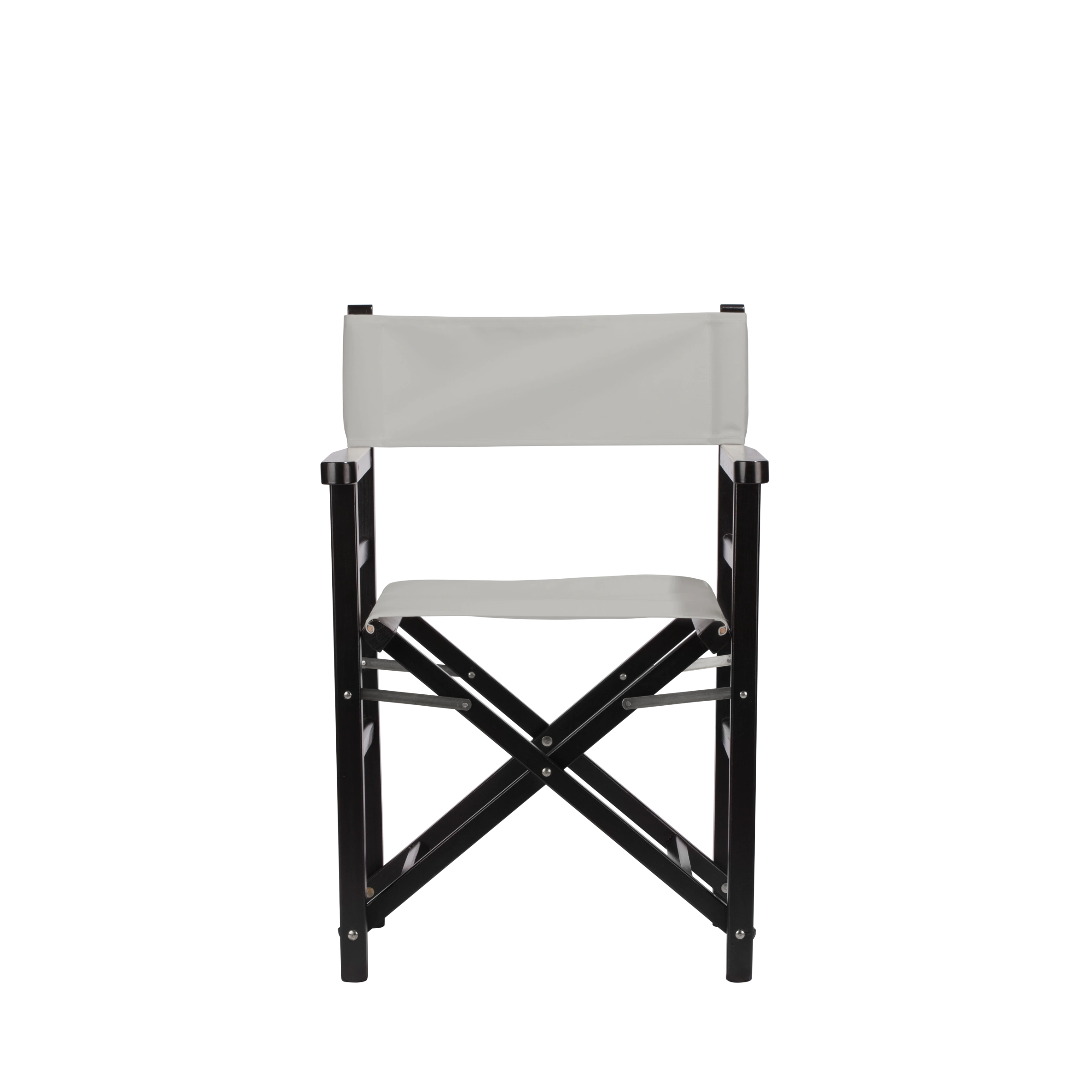 Regiestuhl Oscar aus schwarzem Buchenholz mit hellgrauem Bezug, Frontalansicht
#Classic | Set (Farbe)_hellgrau