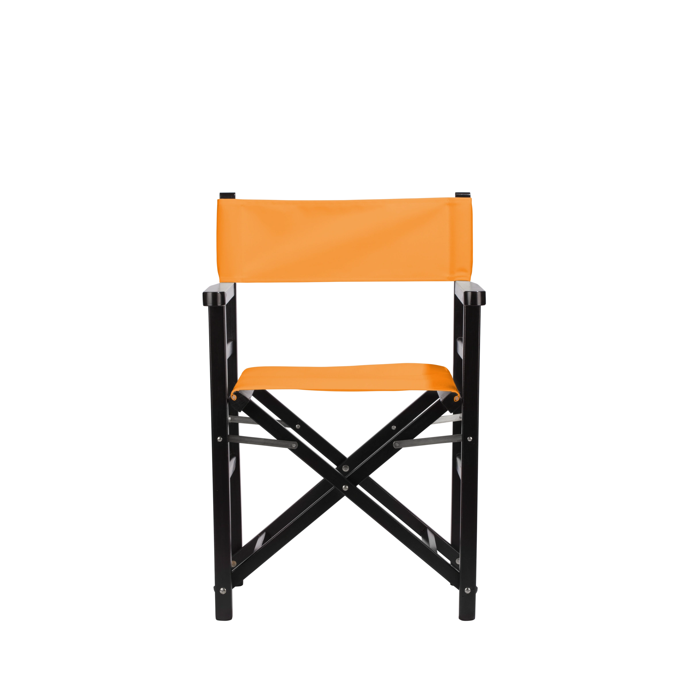 Regiestuhl Oscar aus schwarzem Buchenholz mit Bezug in mandarine, Frontalansicht
#Classic | Set (Farbe)_mandarine