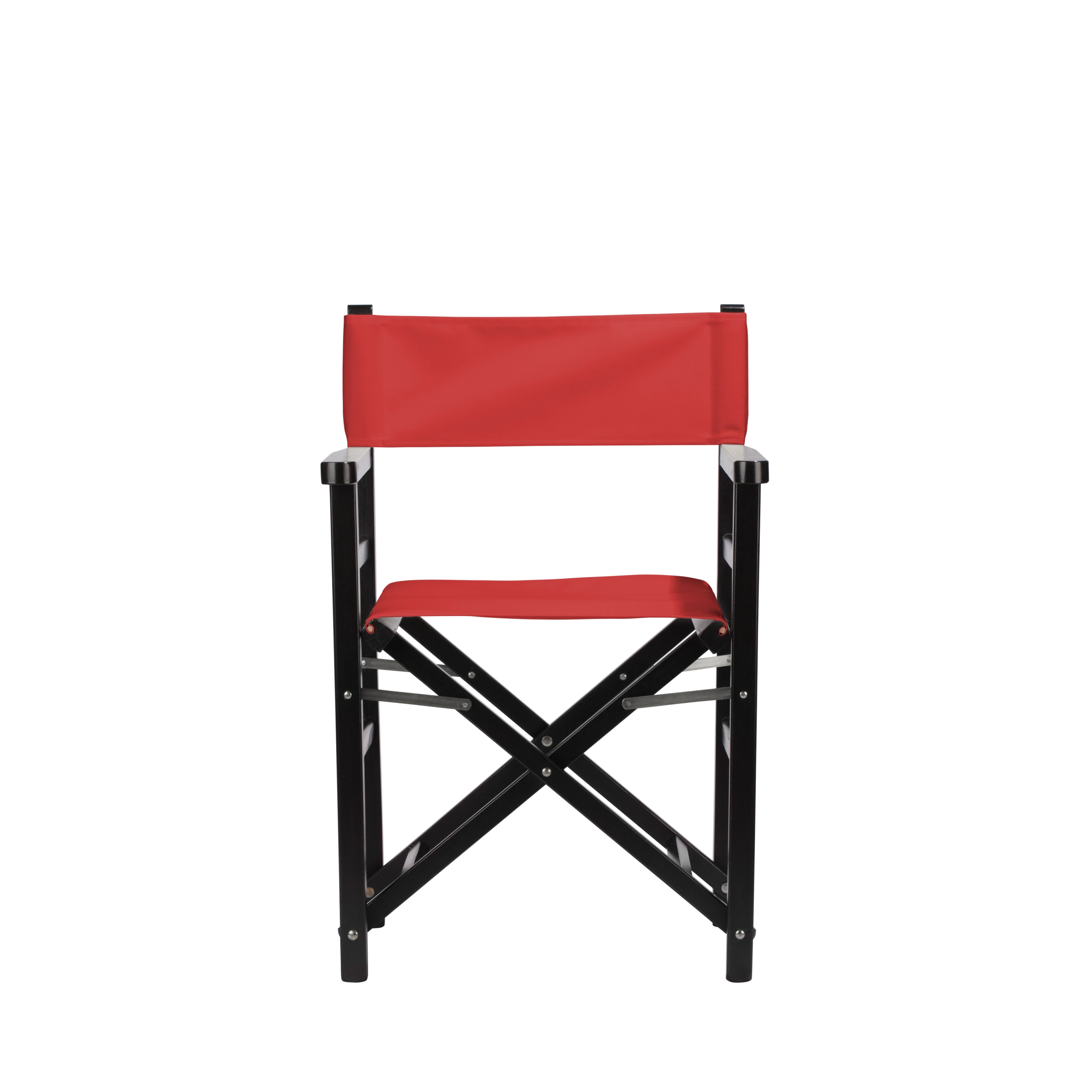 Regiestuhl Oscar aus schwarzem Buchenholz mit Bezug in rivarot, Frontalansicht
#Classic | Set (Farbe)_rivarot