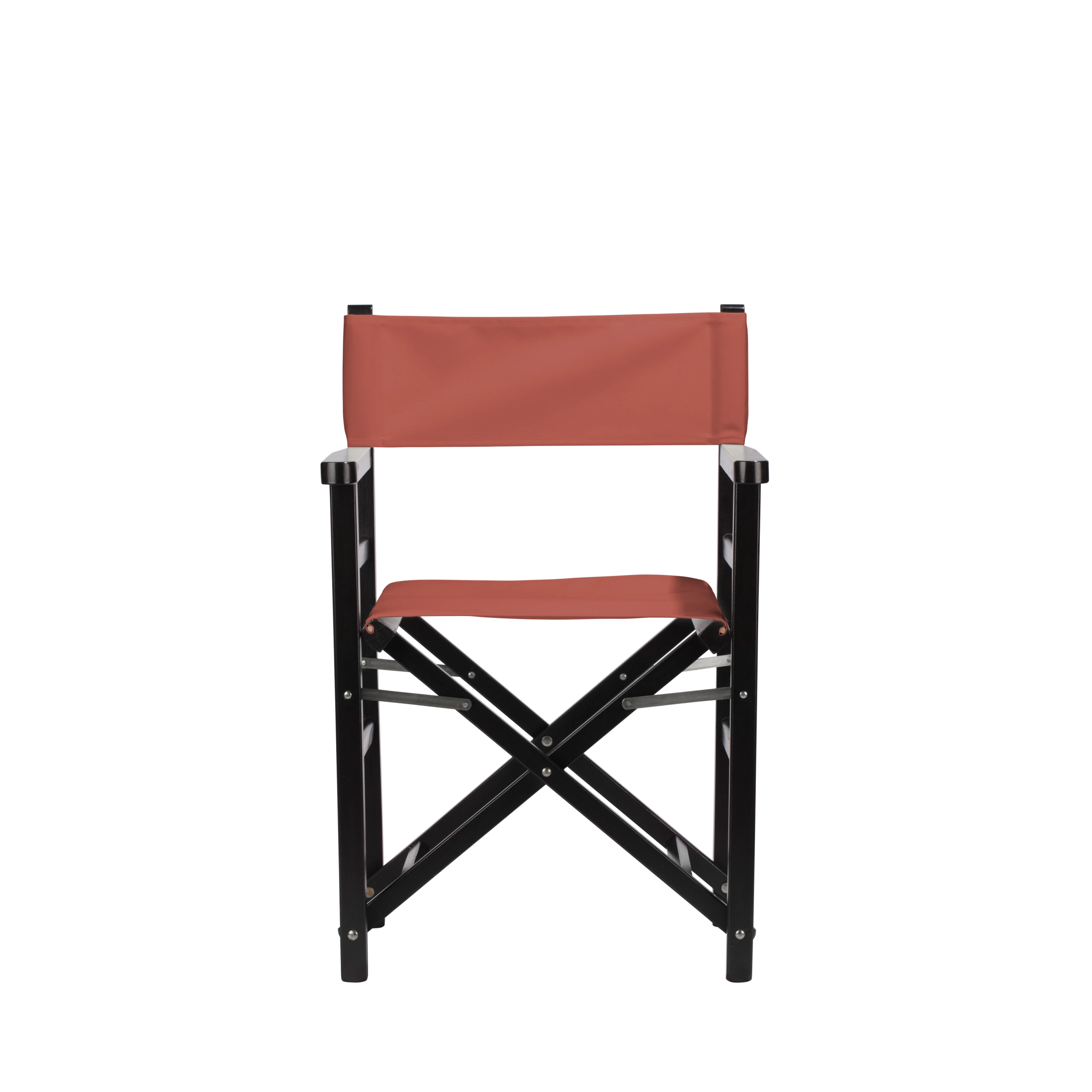 Regiestuhl Oscar aus schwarzem Buchenholz mit Bezug in terracotta, Frontalansicht
#Classic | Set (Farbe)_terracotta