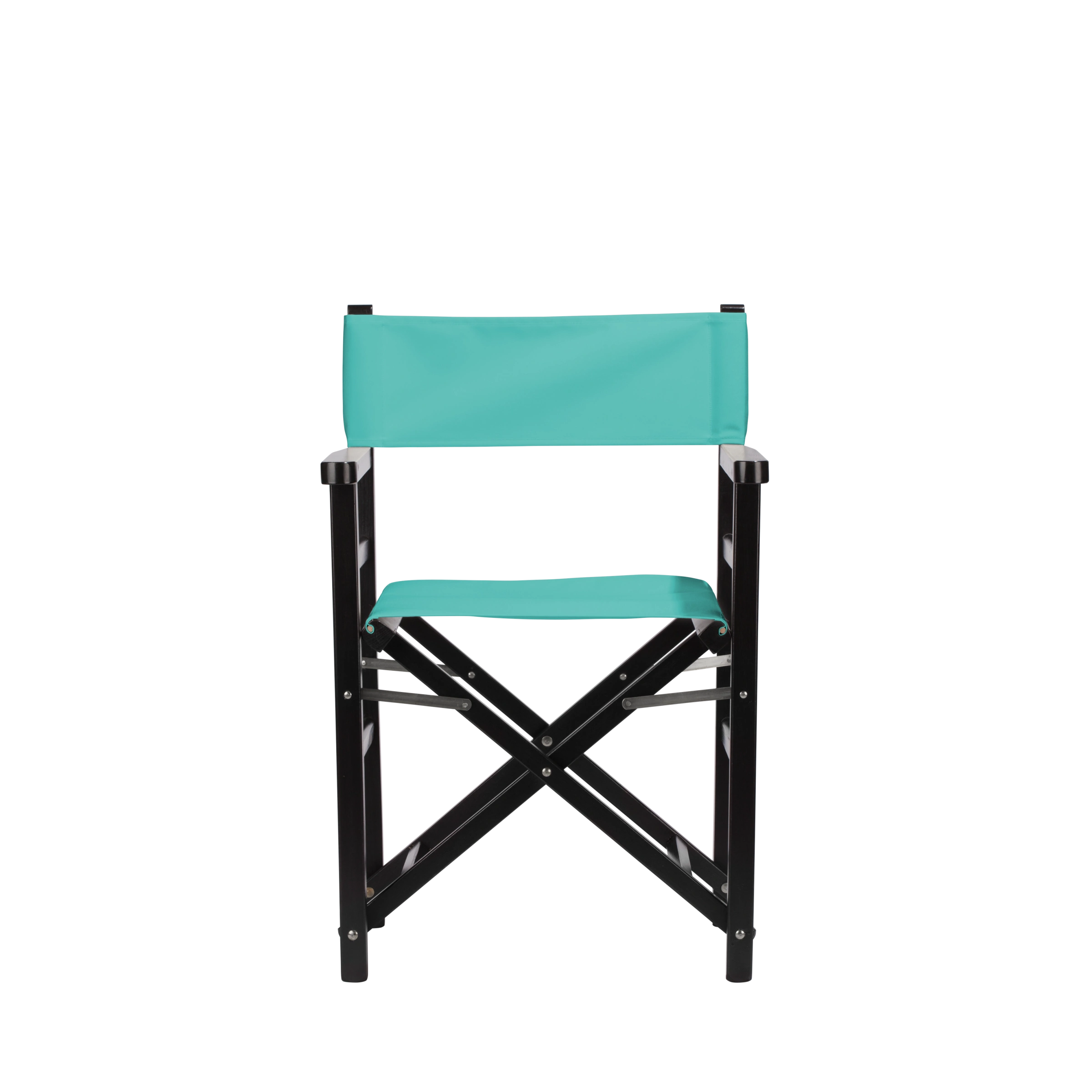 Regiestuhl Oscar aus schwarzem Buchenholz mit türkisem Bezug, Frontalansicht
#Classic | Set (Farbe)_türkis