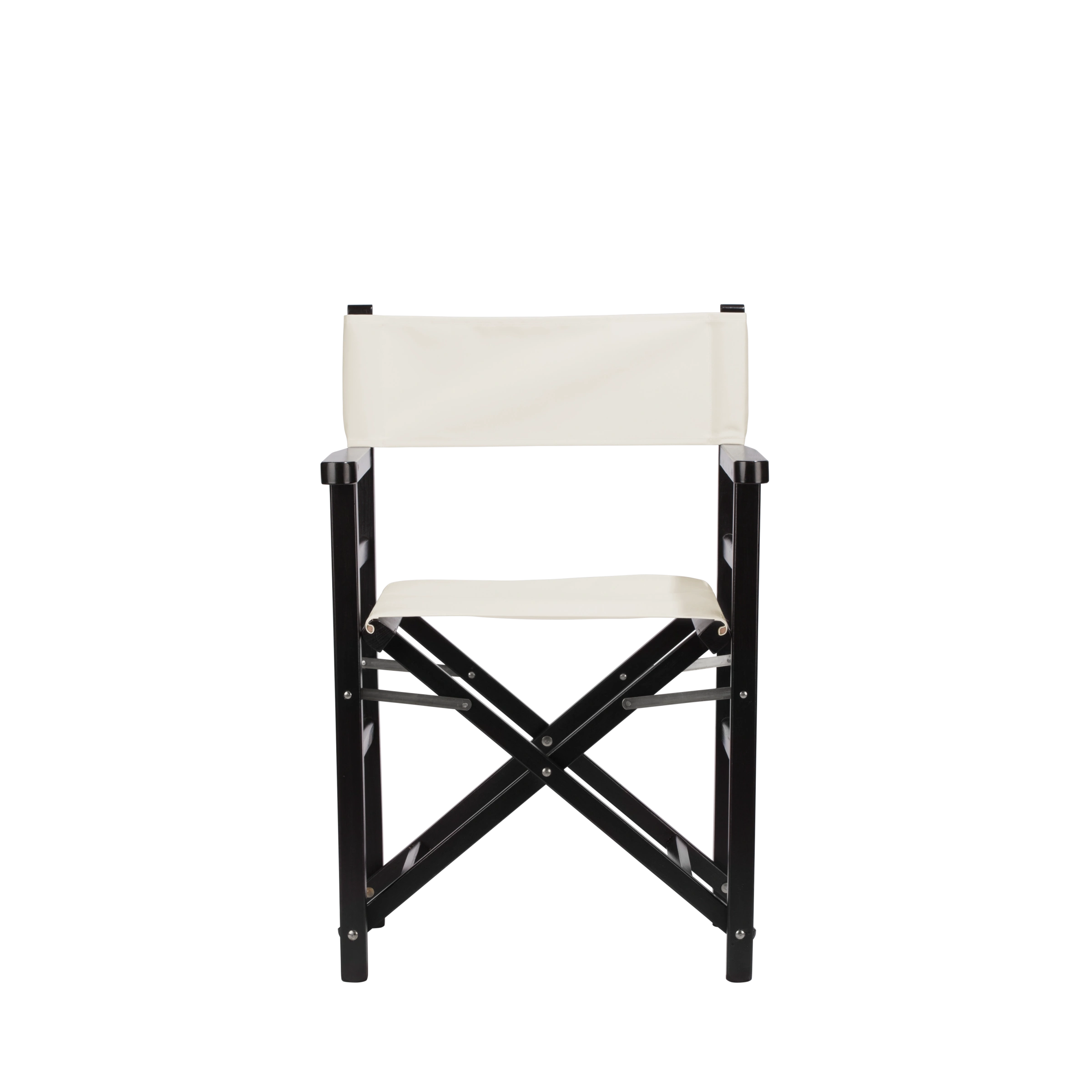 Regiestuhl Oscar aus schwarzem Buchenholz mit weißem Bezug, Frontalansicht
#Classic | Set (Farbe)_weiß