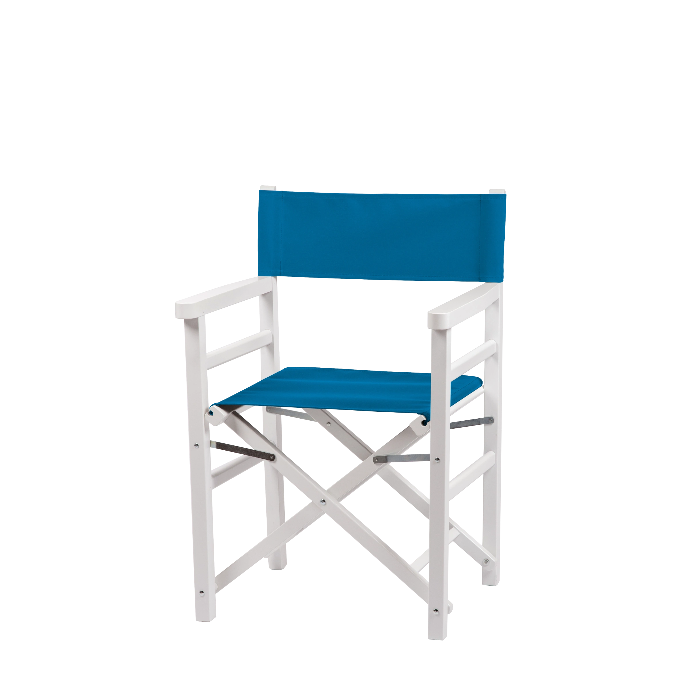 Regiestuhl Oscar aus weißem Buchenholz mit blauem Bezug, Seitenansicht
#Classic | Set (Farbe)_blau