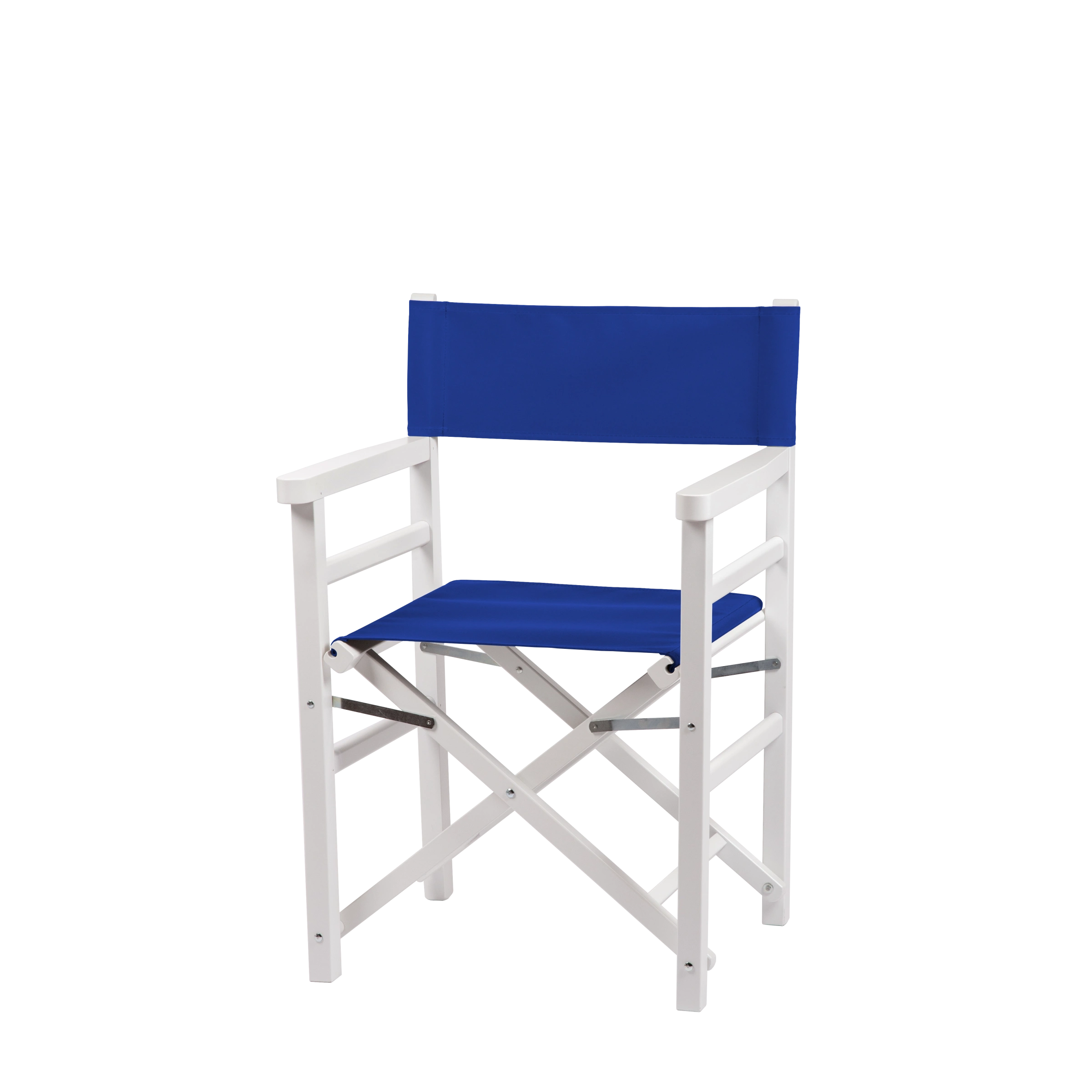 Regiestuhl Oscar aus weißem Buchenholz mit dunkelblauem Bezug, Seitenansicht
#Classic | Set (Farbe)_dunkelblau