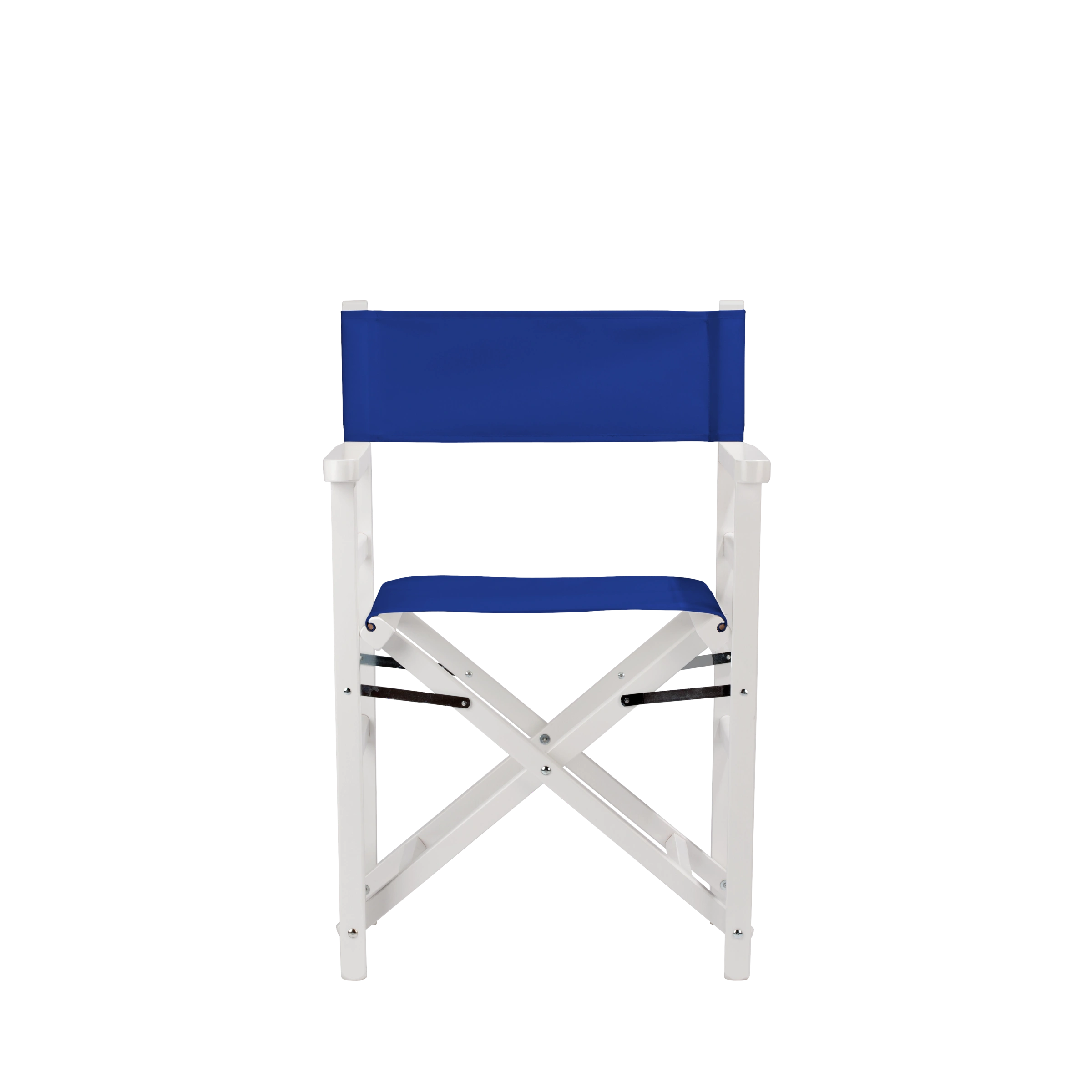 Regiestuhl Oscar aus weißem Buchenholz mit dunkelblauem Bezug, Frontalansicht
#Classic | Set (Farbe)_dunkelblau