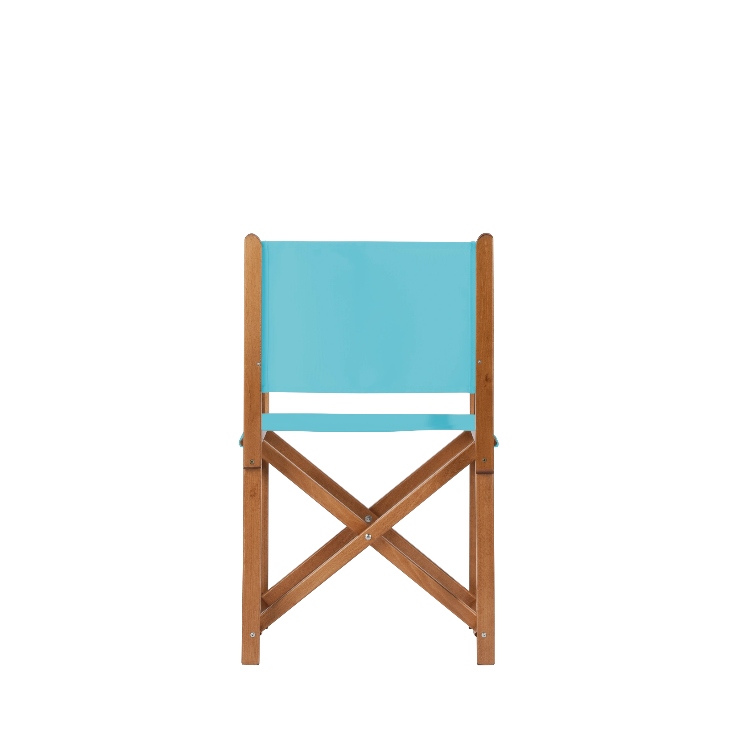 Regiestuhl Pedro aus brandyfarbenem Buchenholz mit hellblauem Bezug, Rückansicht
#Swing | Set (Farbe)_hellblau