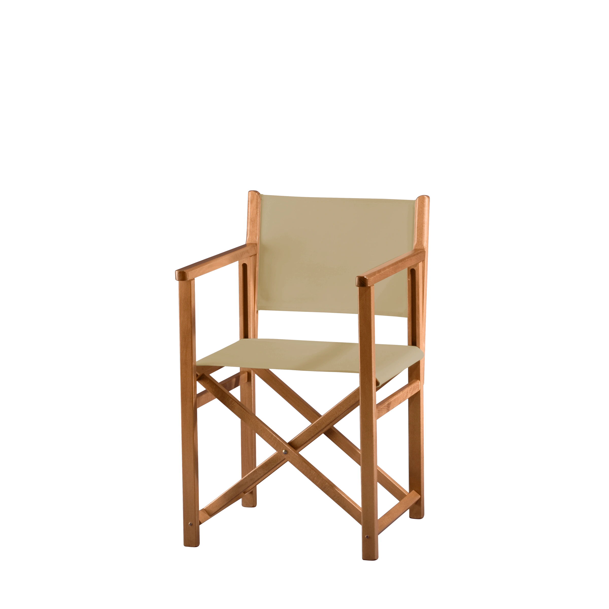 Regiestuhl Pedro aus brandyfarbenem Buchenholz mit Bezug in beige, Seitenansicht
#Swing | Set (Farbe)_beige