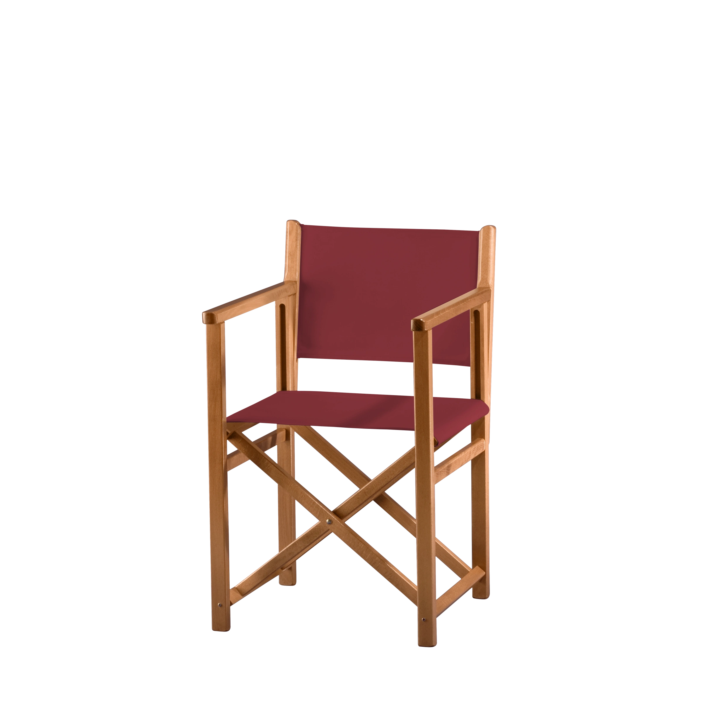 Regiestuhl Pedro aus brandyfarbenem Buchenholz mit Bezug in bordeaux, Seitenansicht
#Swing | Set (Farbe)_bordeaux
