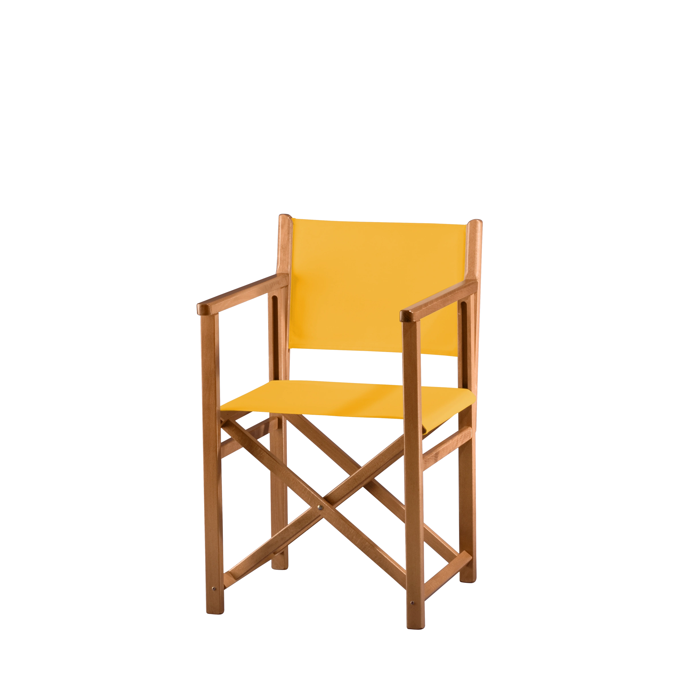 Regiestuhl Pedro aus brandyfarbenem Buchenholz mit gelbem Bezug, Seitenansicht
#Swing | Set (Farbe)_gelb