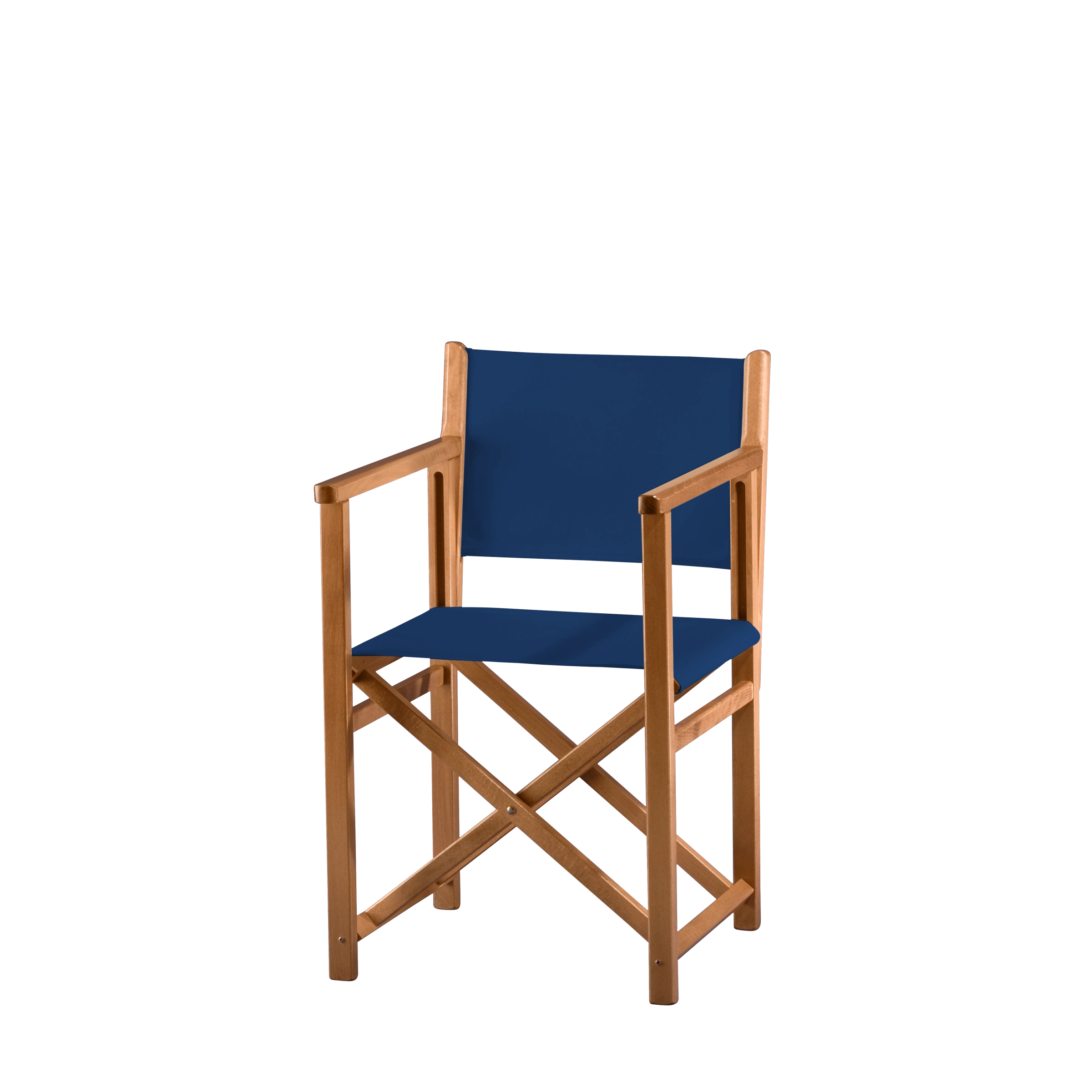 Regiestuhl Pedro aus brandyfarbenem Buchenholz mit Bezug in marine, Seitenansicht
#Swing | Set (Farbe)_marine