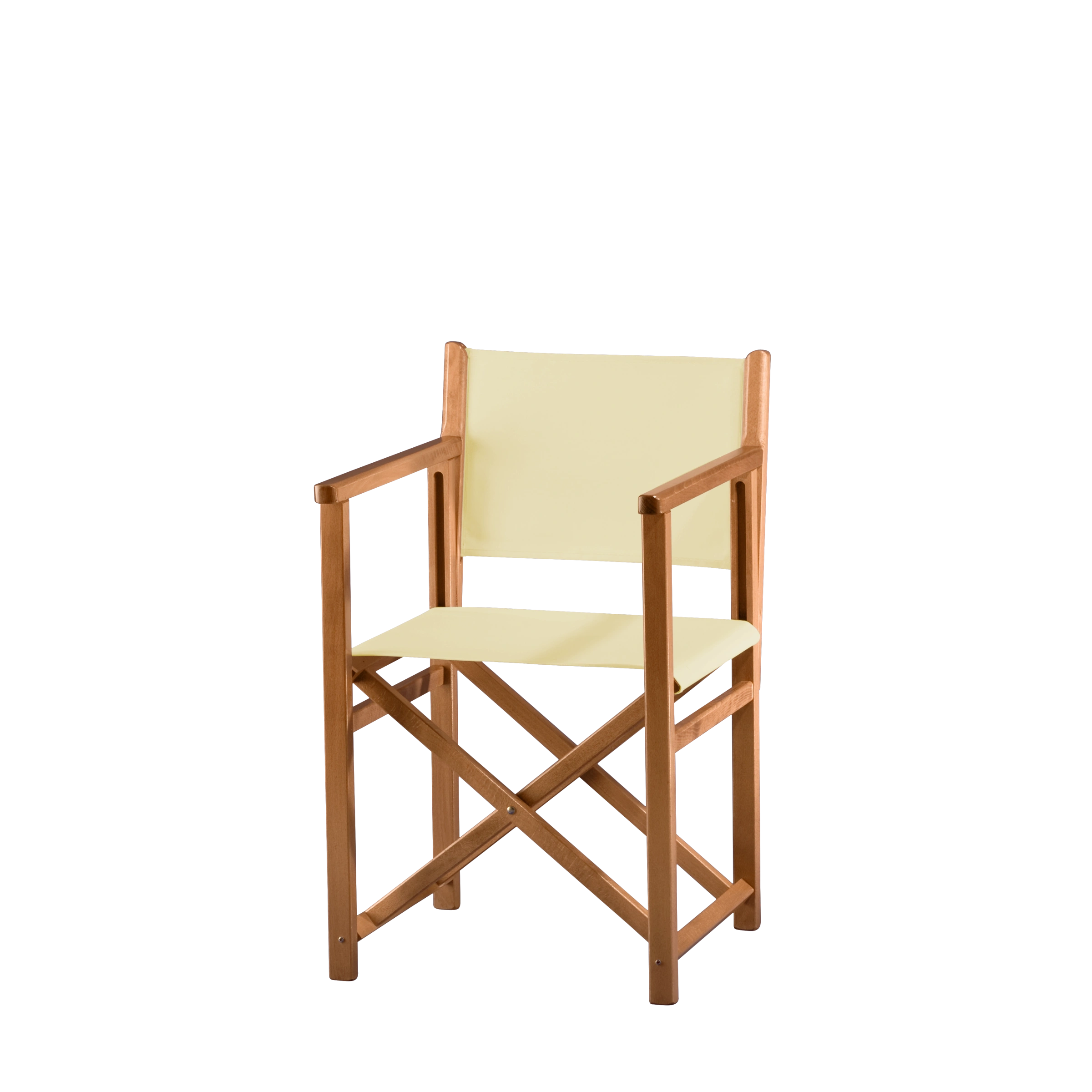 Regiestuhl Pedro aus brandyfarbenem Buchenholz mit Bezug in vanille, Seitenansicht
#Swing | Set (Farbe)_vanille