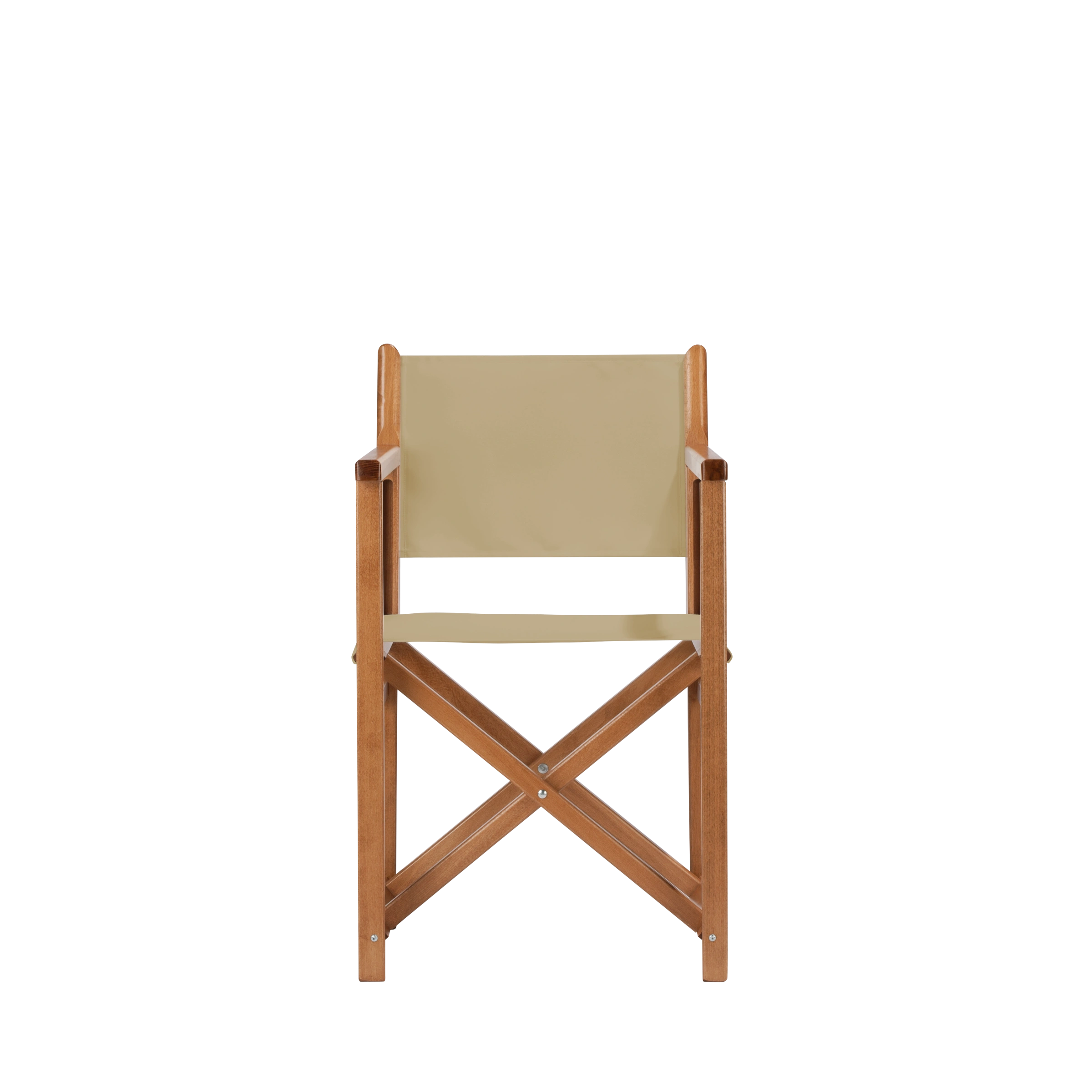 Regiestuhl Pedro aus brandyfarbenem Buchenholz mit Bezug in beige, Frontalansicht
#Swing | Set (Farbe)_beige