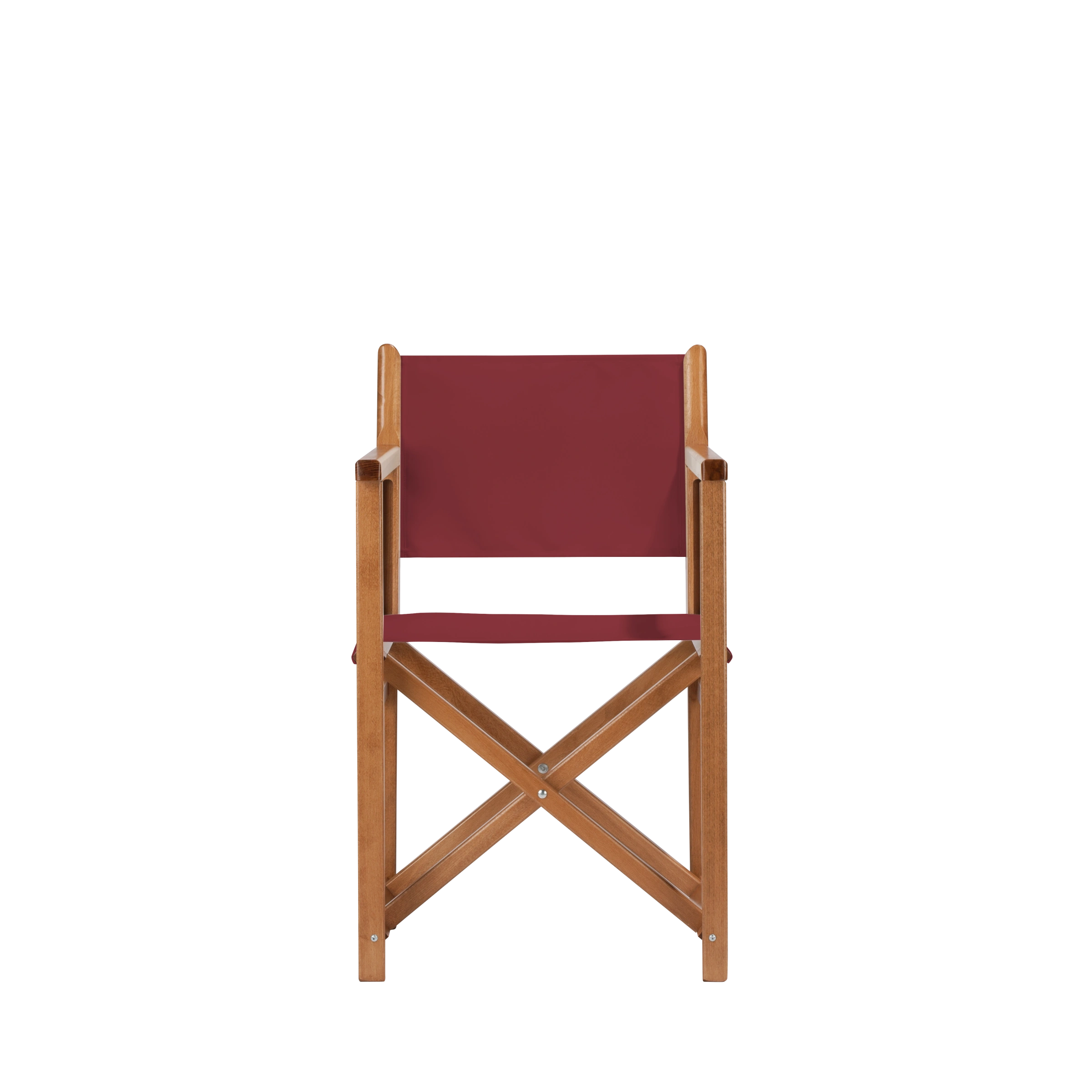Regiestuhl Pedro aus brandyfarbenem Buchenholz mit Bezug in bordeaux, Frontalansicht
#Swing | Set (Farbe)_bordeaux