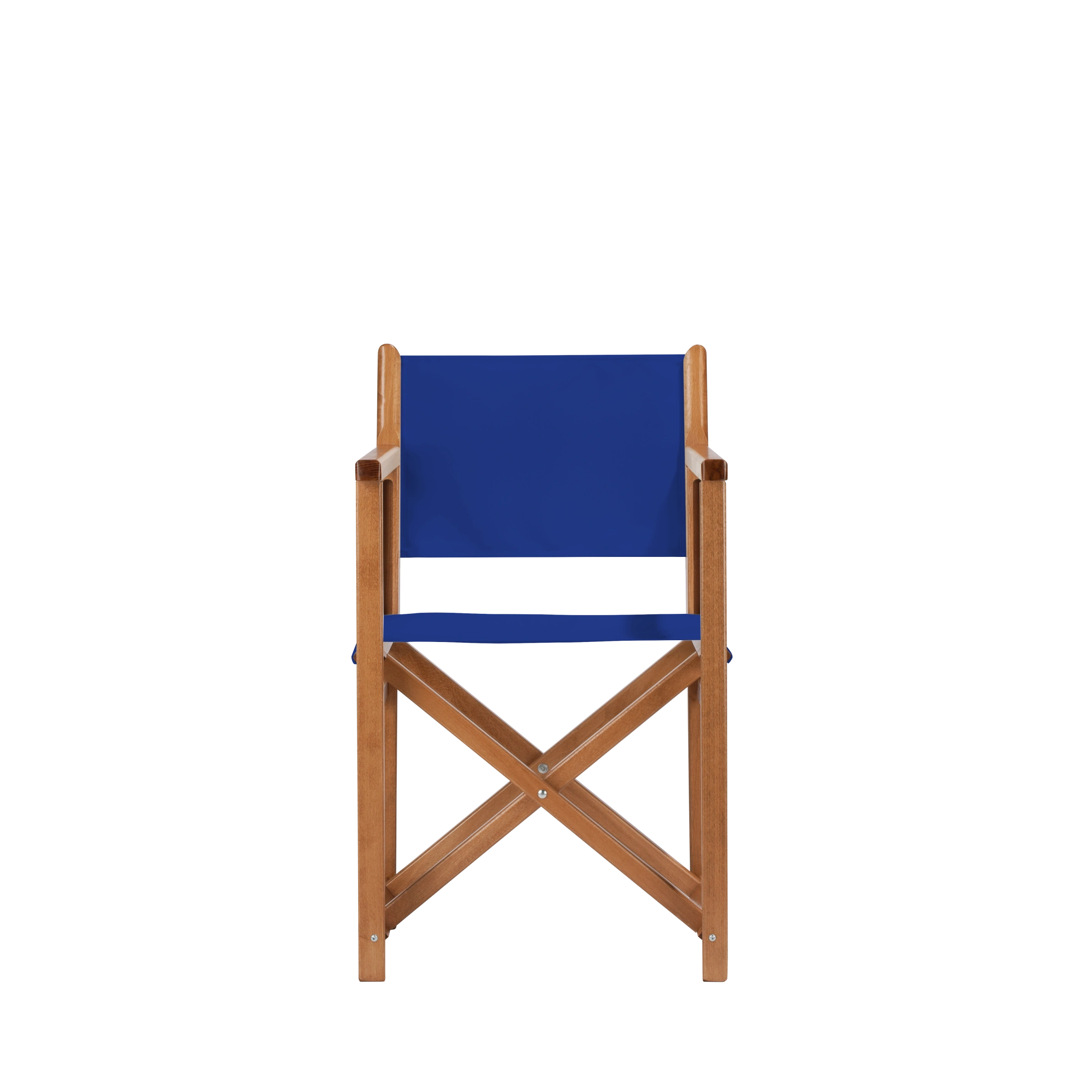 Regiestuhl Pedro aus brandyfarbenem Buchenholz mit dunkelblauem Bezug, Frontalansicht
#Swing | Set (Farbe)_dunkelblau