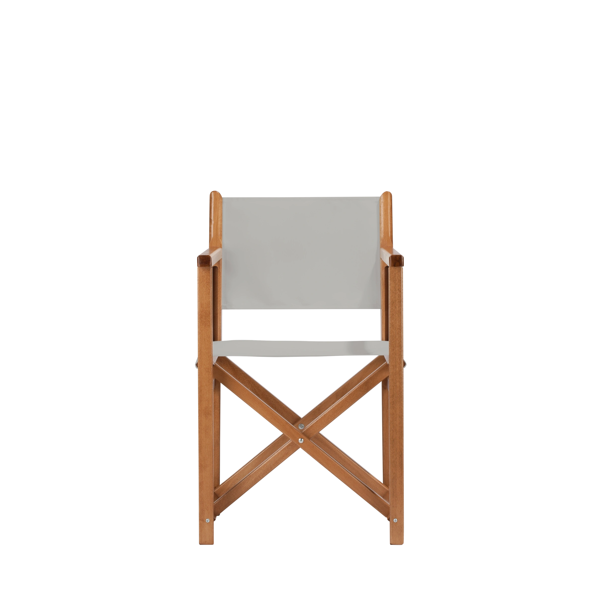 Regiestuhl Pedro aus brandyfarbenem Buchenholz mit hellgrauem Bezug, Frontalansicht
#Swing | Set (Farbe)_hellgrau