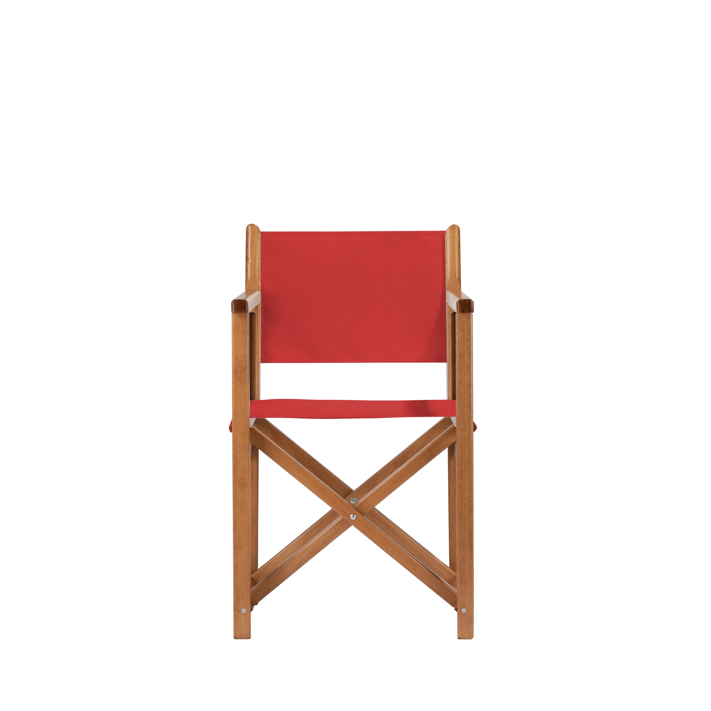 Regiestuhl Pedro aus brandyfarbenem Buchenholz mit Bezug in rivarot, Frontalansicht
#Swing | Set (Farbe)_rivarot