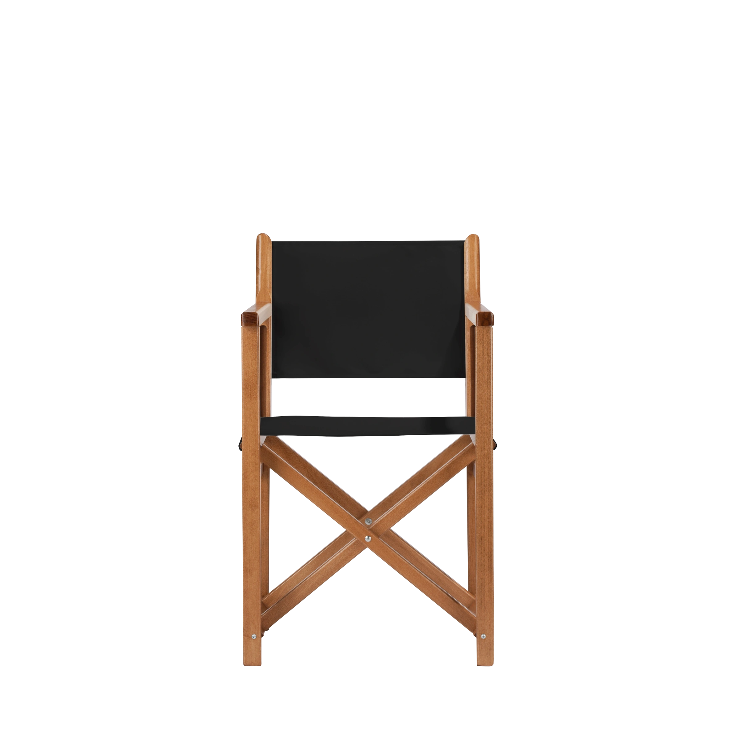 Regiestuhl Pedro aus brandyfarbenem Buchenholz mit schwarzem Bezug, Frontalansicht
#Swing | Set (Farbe)_schwarz