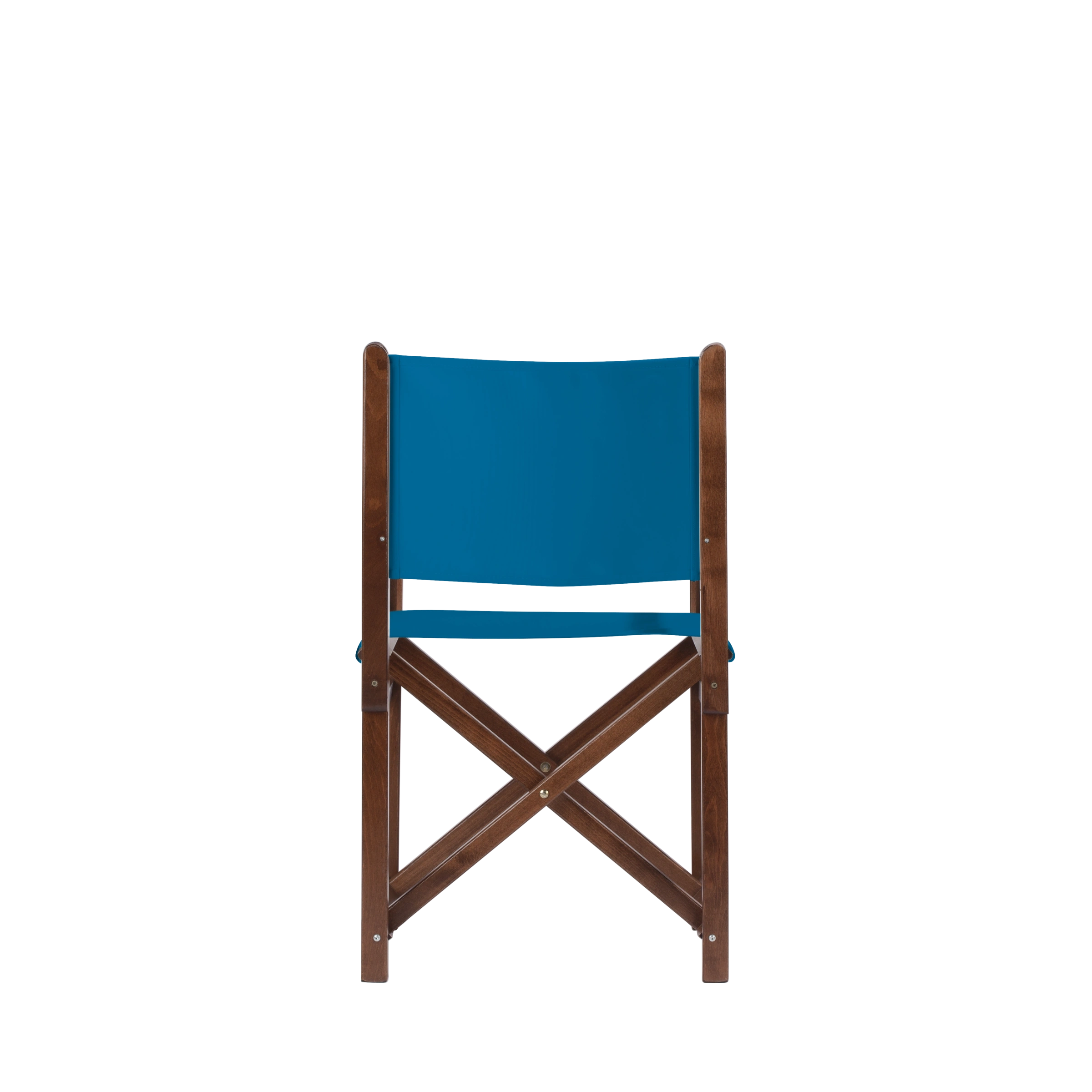 Regiestuhl Pedro aus braunem Buchenholz mit blauem Bezug, Rückansicht
#Swing | Set (Farbe)_blau