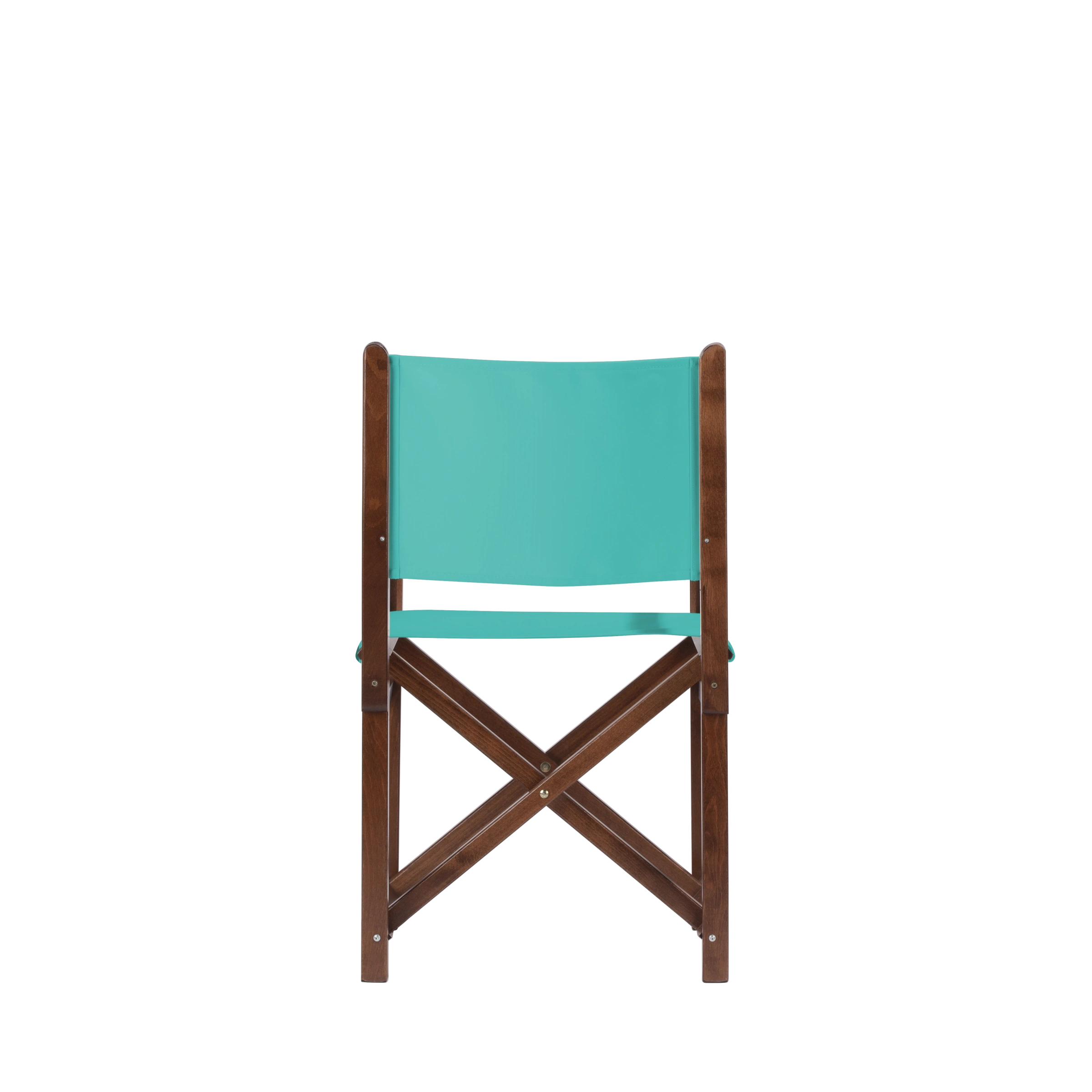 Regiestuhl Pedro aus braunem Buchenholz mit türkisem Bezug, Rückansicht
#Swing | Set (Farbe)_türkis