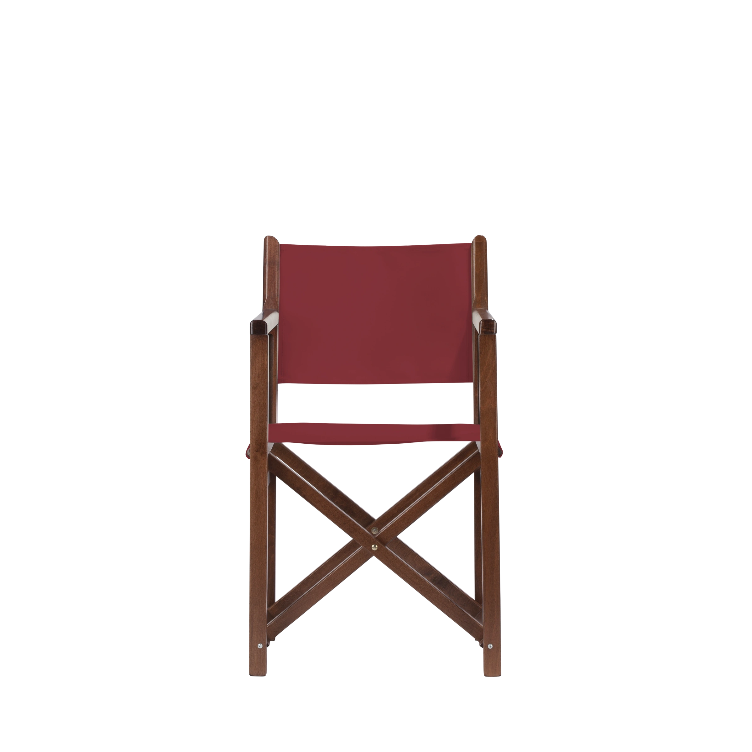 Regiestuhl Pedro aus braunem Buchenholz mit Bezug in bordeaux, Frontalansicht
#Swing | Set (Farbe)_bordeaux
