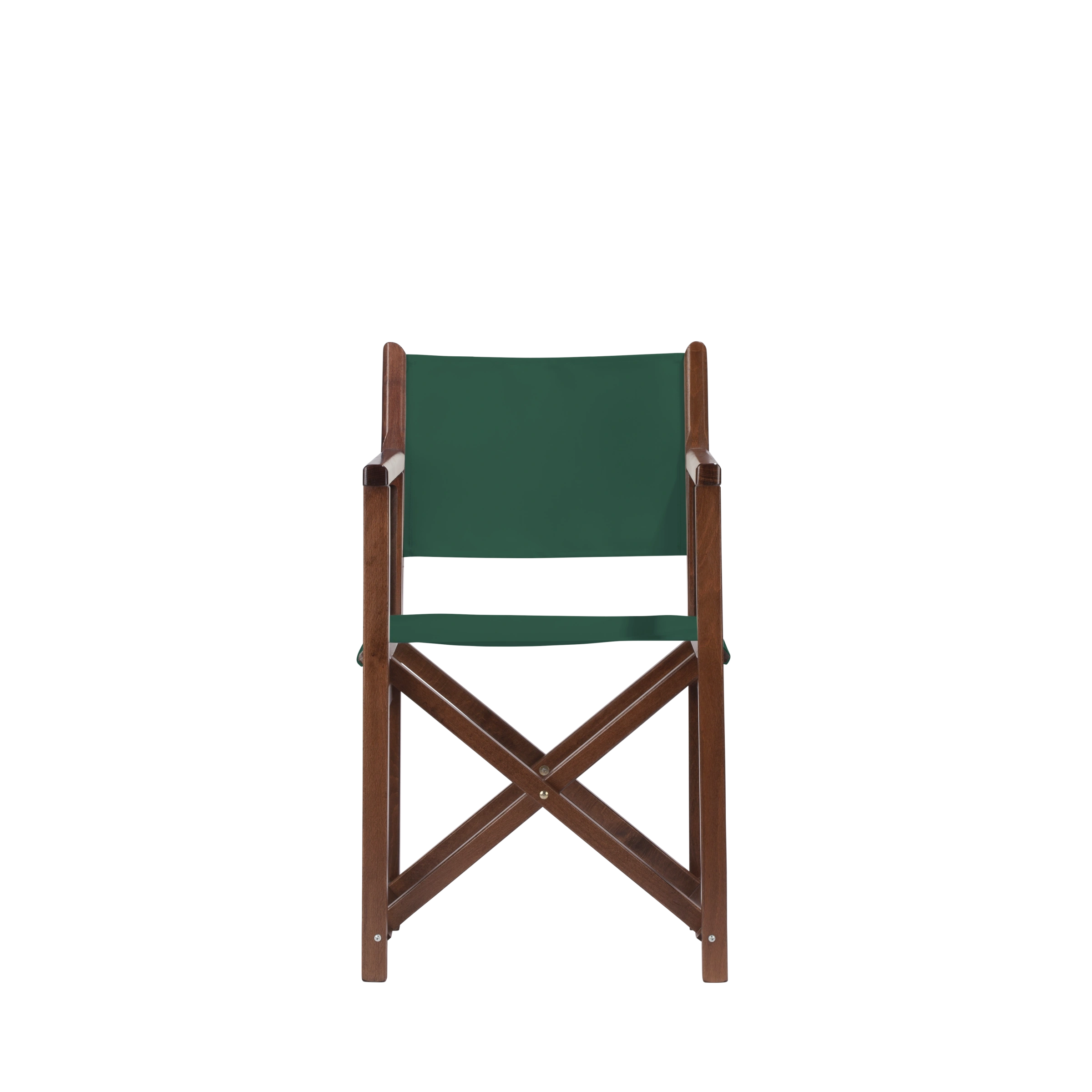 Regiestuhl Pedro aus braunem Buchenholz mit dunkelgrünem Bezug, Frontalansicht
#Swing | Set (Farbe)_dunkelgrün