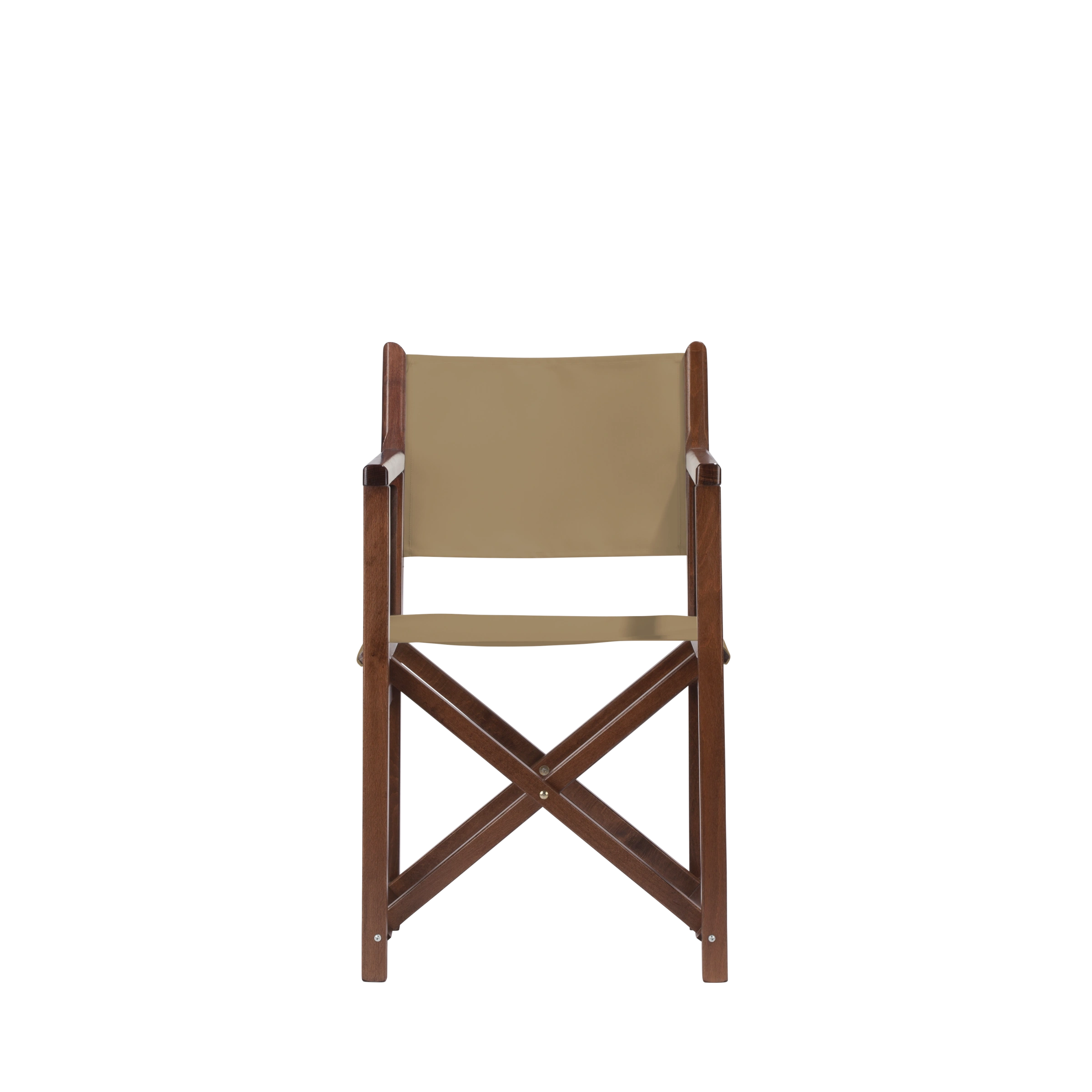 Regiestuhl Pedro aus braunem Buchenholz mit Bezug in grau-beige, Frontalansicht
#Swing | Set (Farbe)_grau-beige