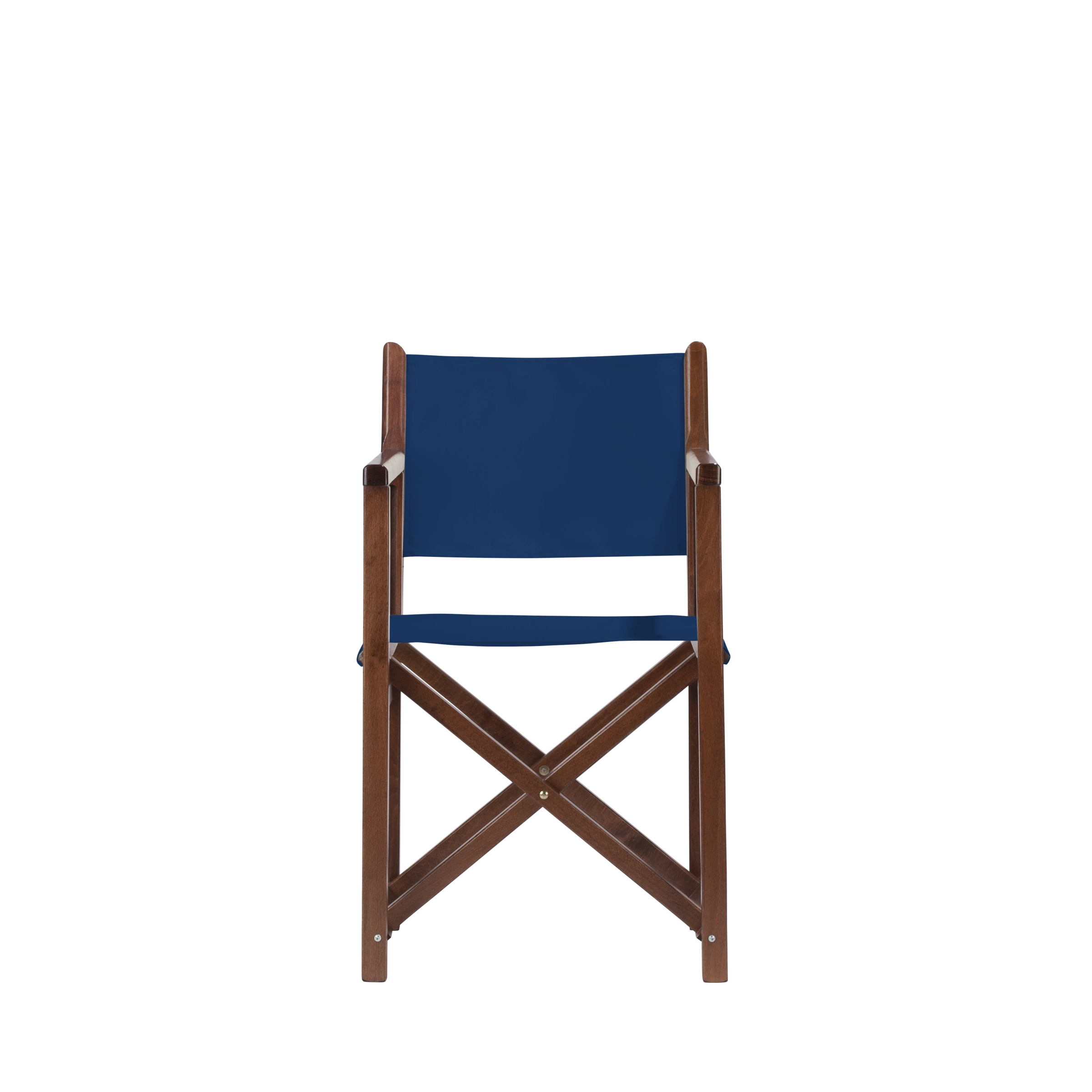 Regiestuhl Pedro aus braunem Buchenholz mit Bezug in marine, Frontalansicht
#Swing | Set (Farbe)_marine