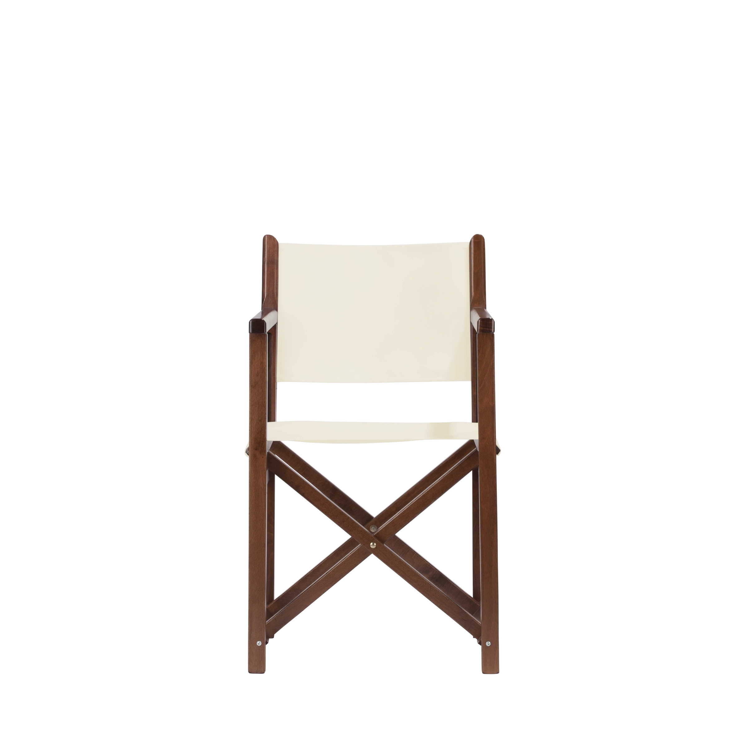 Regiestuhl Pedro aus braunem Buchenholz mit naturfarbenem Bezug, Frontalansicht
#Swing | Set (Farbe)_natur