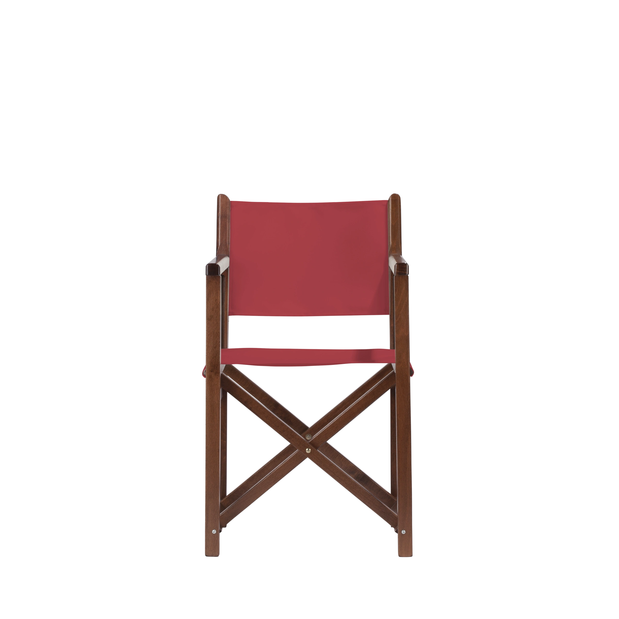 Regiestuhl Pedro aus braunem Buchenholz mit rotem Bezug, Frontalansicht
#Swing | Set (Farbe)_rot