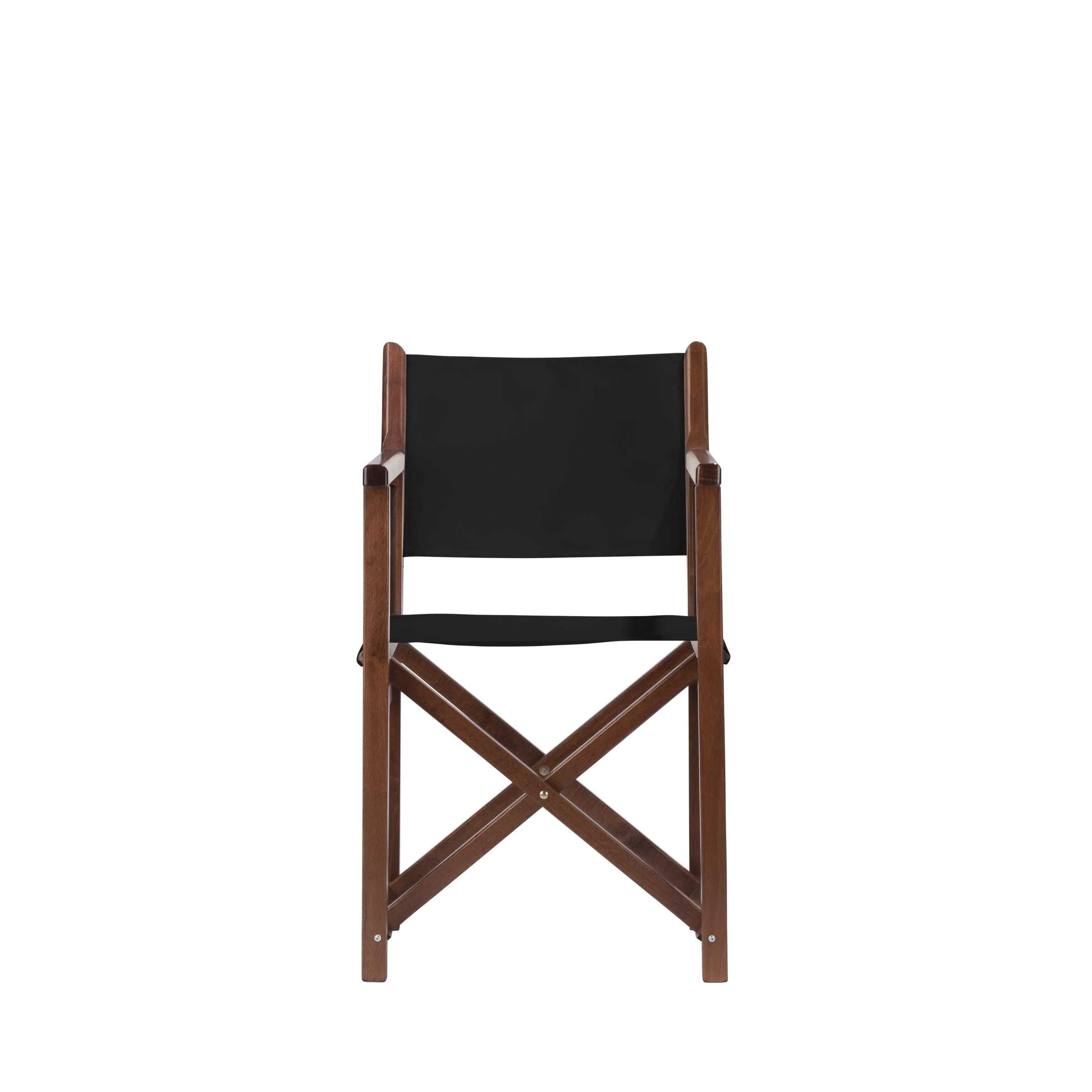 Regiestuhl Pedro aus braunem Buchenholz mit schwarzem Bezug, Frontalansicht
#Swing | Set (Farbe)_schwarz