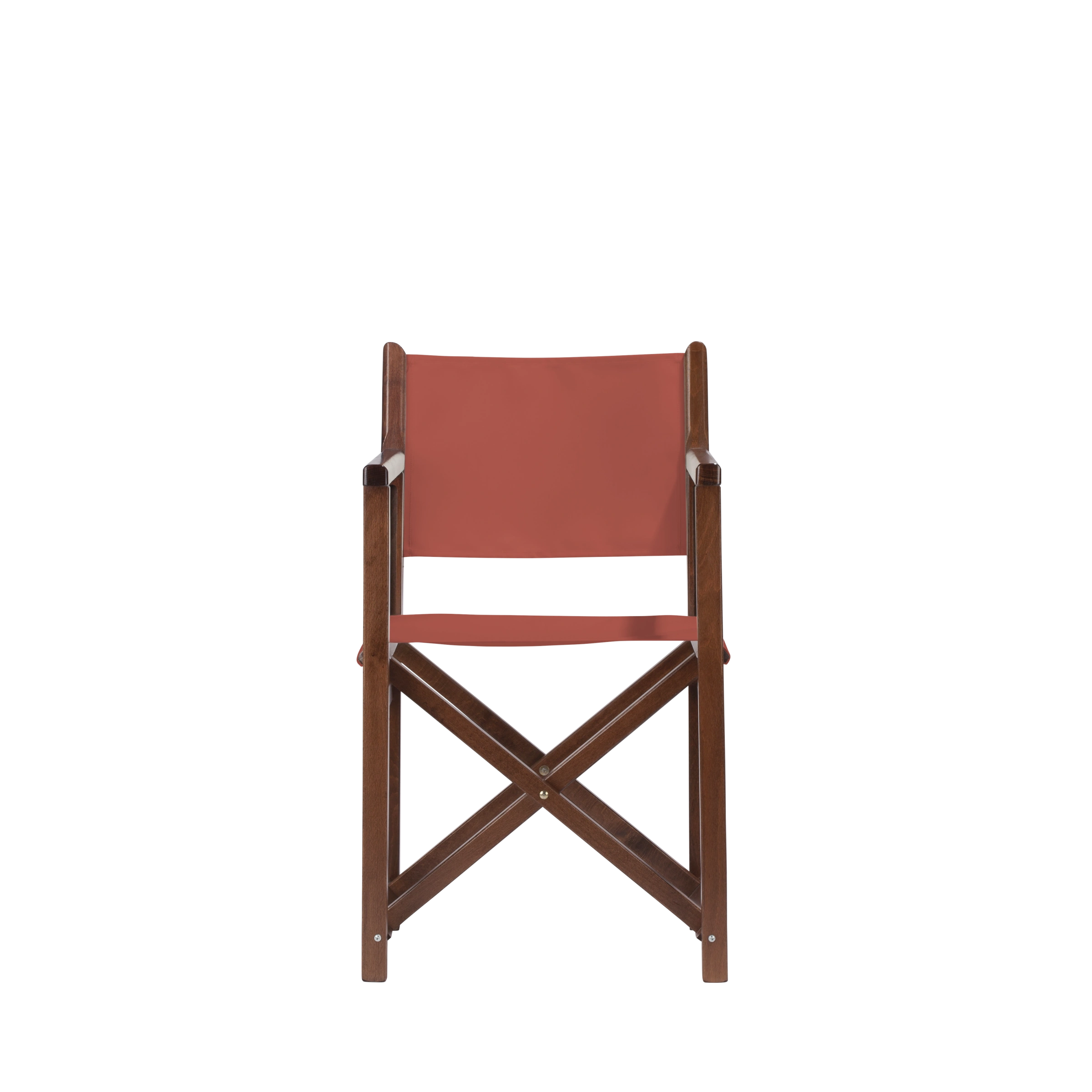 Regiestuhl Pedro aus braunem Buchenholz mit Bezug in terracotta, Frontalansicht
#Swing | Set (Farbe)_terracotta