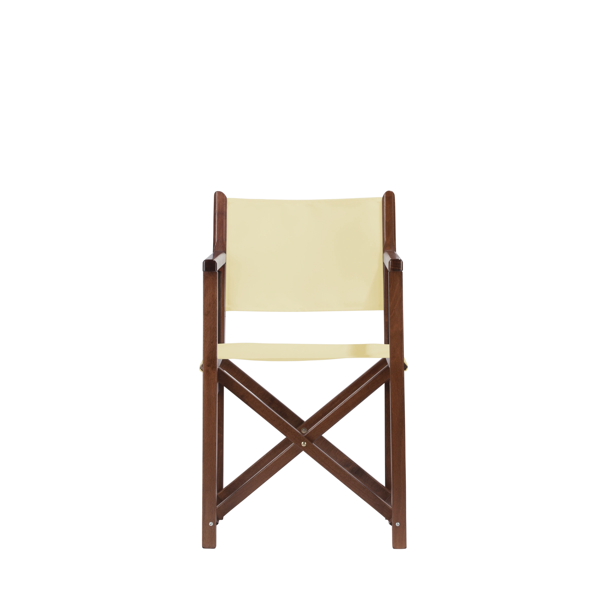 Regiestuhl Pedro aus braunem Buchenholz mit Bezug in vanille, Frontalansicht
#Swing | Set (Farbe)_vanille