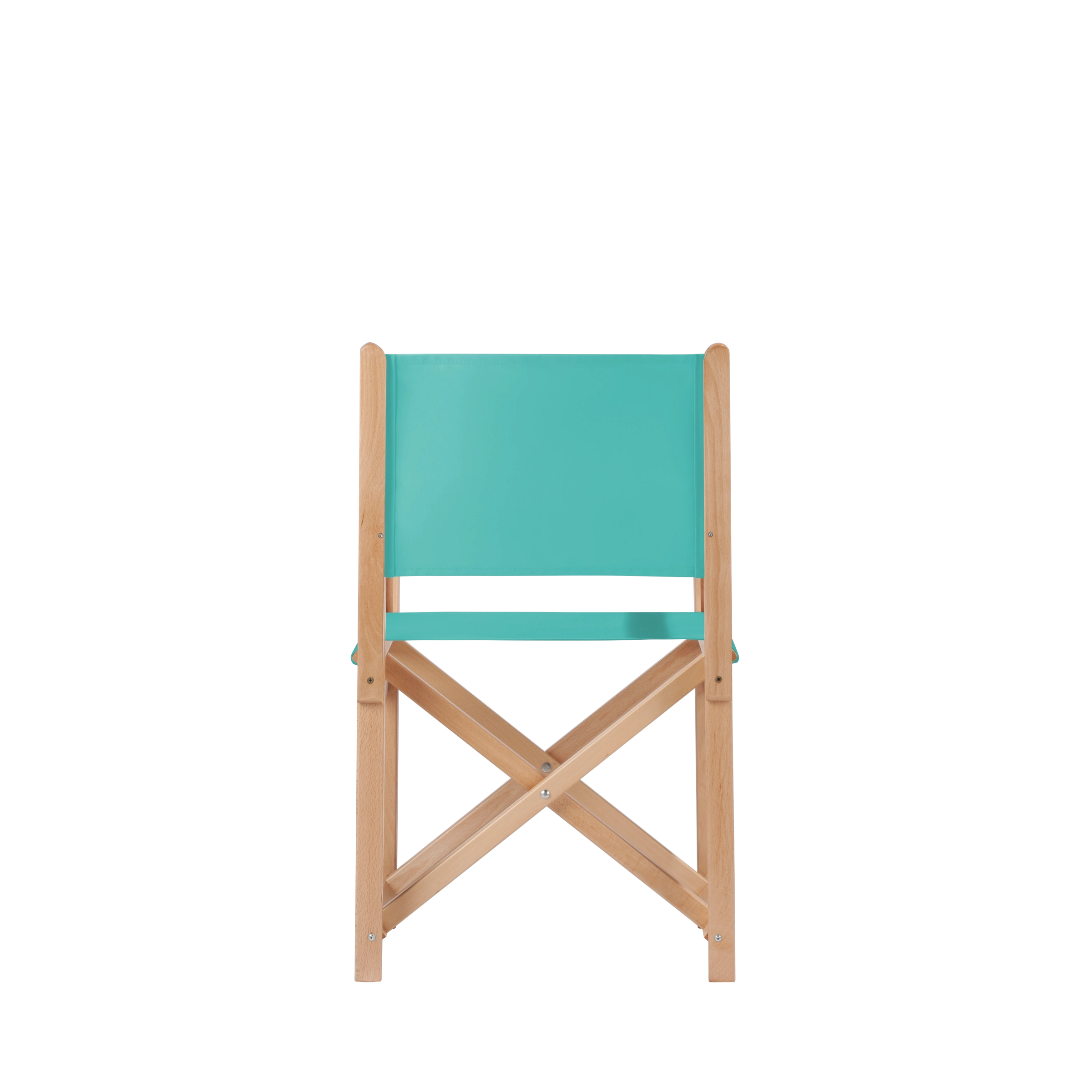 Regiestuhl Pedro aus naturfarbenem Buchenholz mit türkisem Bezug, Rückansicht
#Swing | Set (Farbe)_türkis