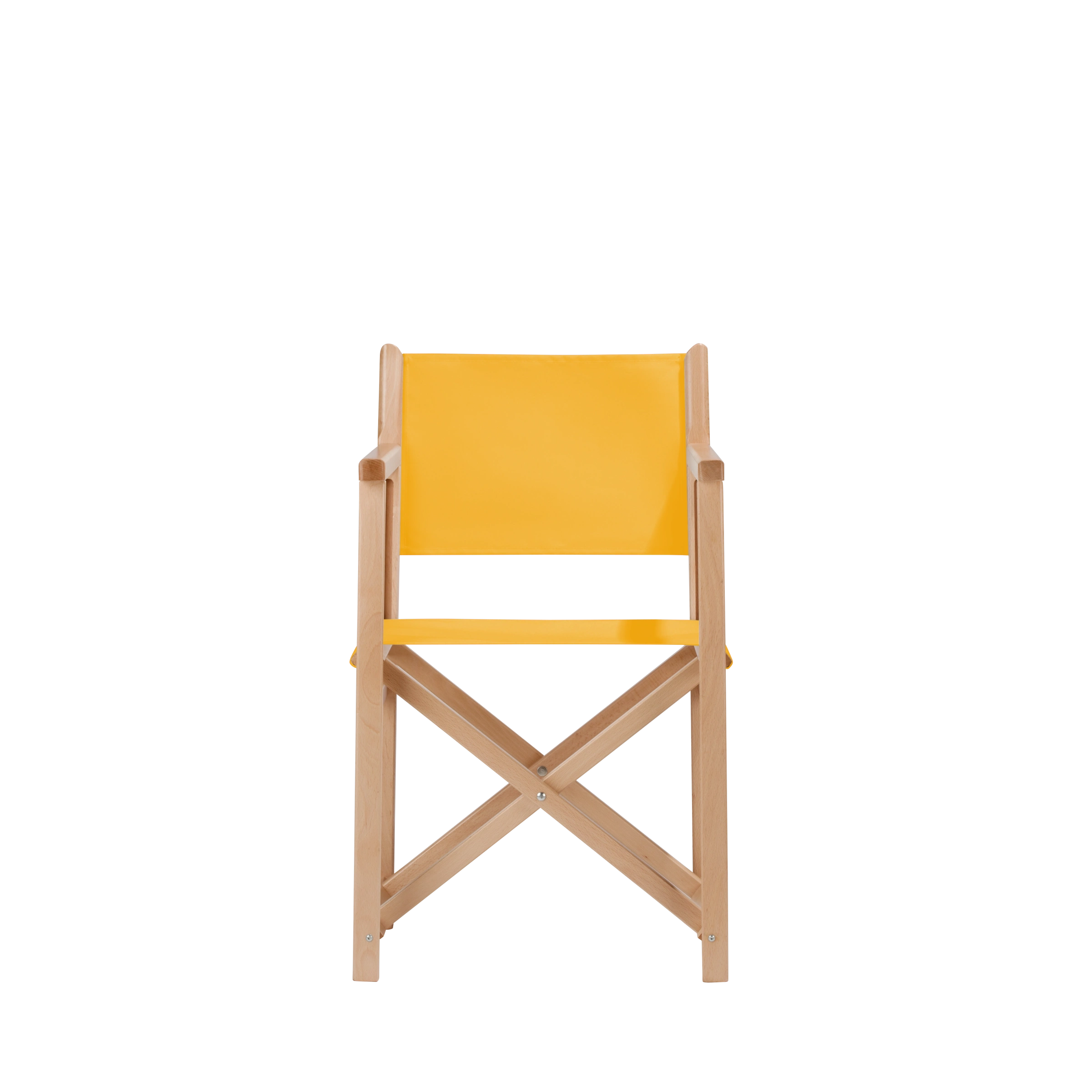 Regiestuhl Pedro aus naturfarbenem Buchenholz mit gelbem Bezug, Frontalansicht
#Swing | Set (Farbe)_gelb