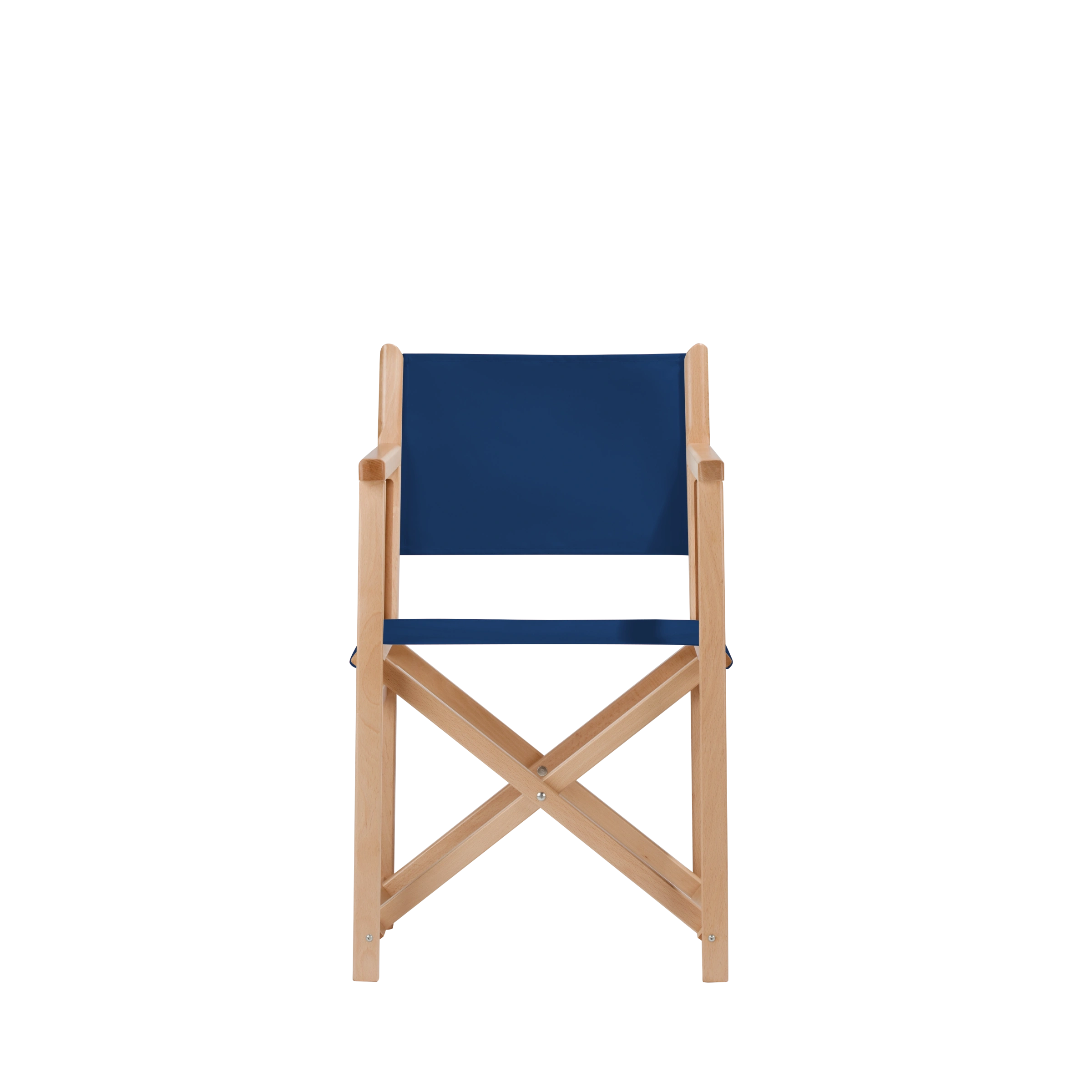 Regiestuhl Pedro aus naturfarbenem Buchenholz mit Bezug in marine, Frontalansicht
#Swing | Set (Farbe)_marine