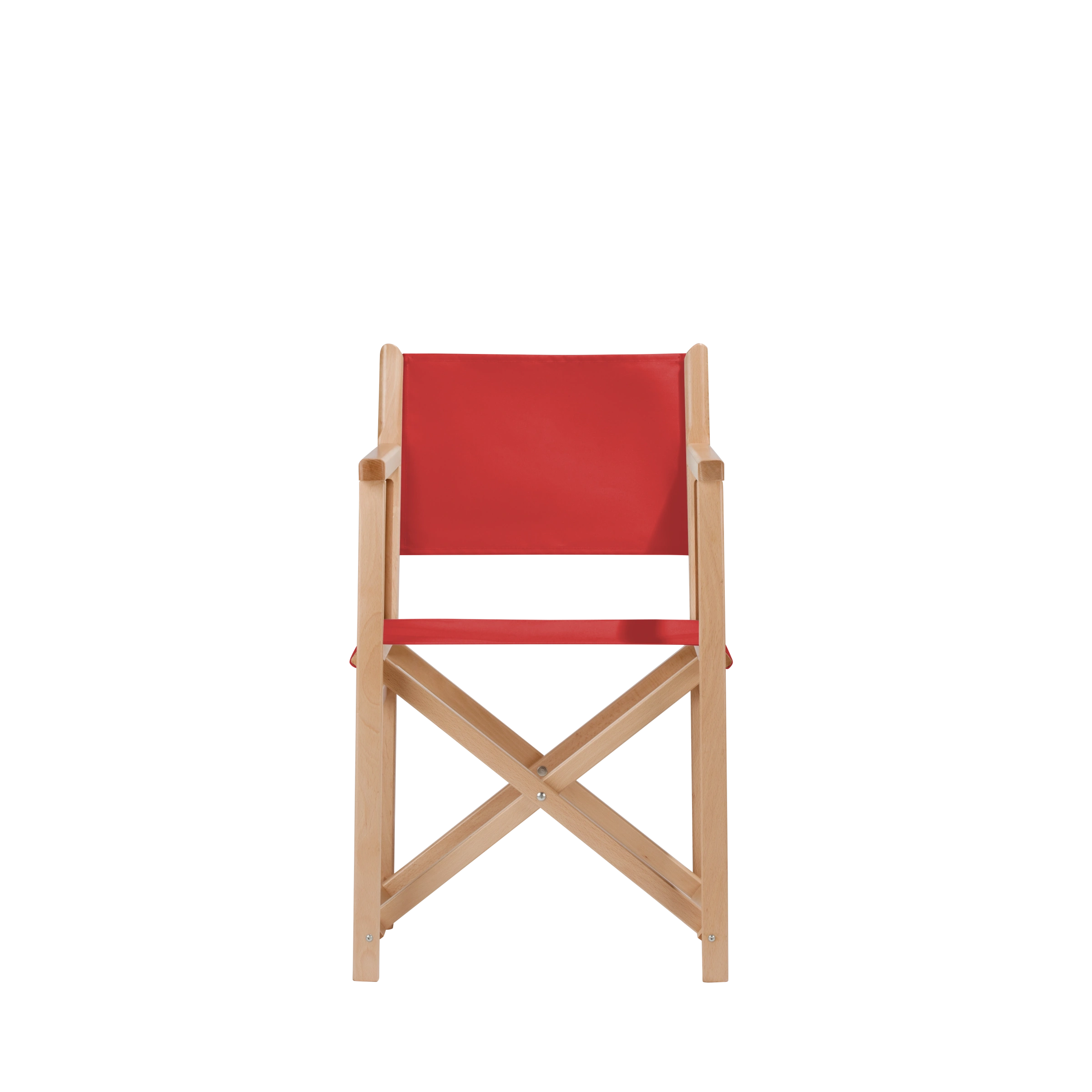 Regiestuhl Pedro aus naturfarbenem Buchenholz mit Bezug in rivarot, Frontalansicht
#Swing | Set (Farbe)_rivarot