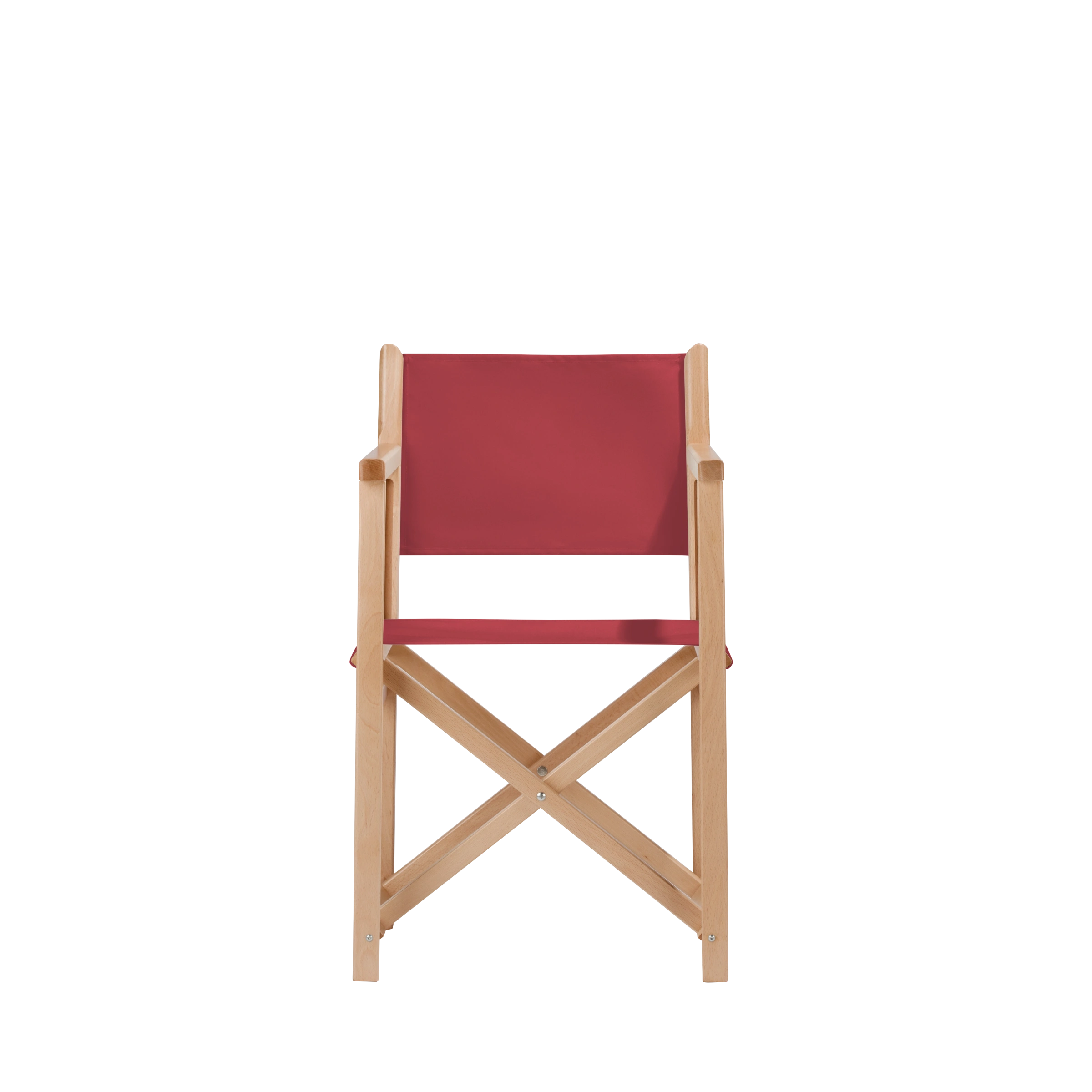 Regiestuhl Pedro aus naturfarbenem Buchenholz mit rotem Bezug, Frontalansicht
#Swing | Set (Farbe)_rot