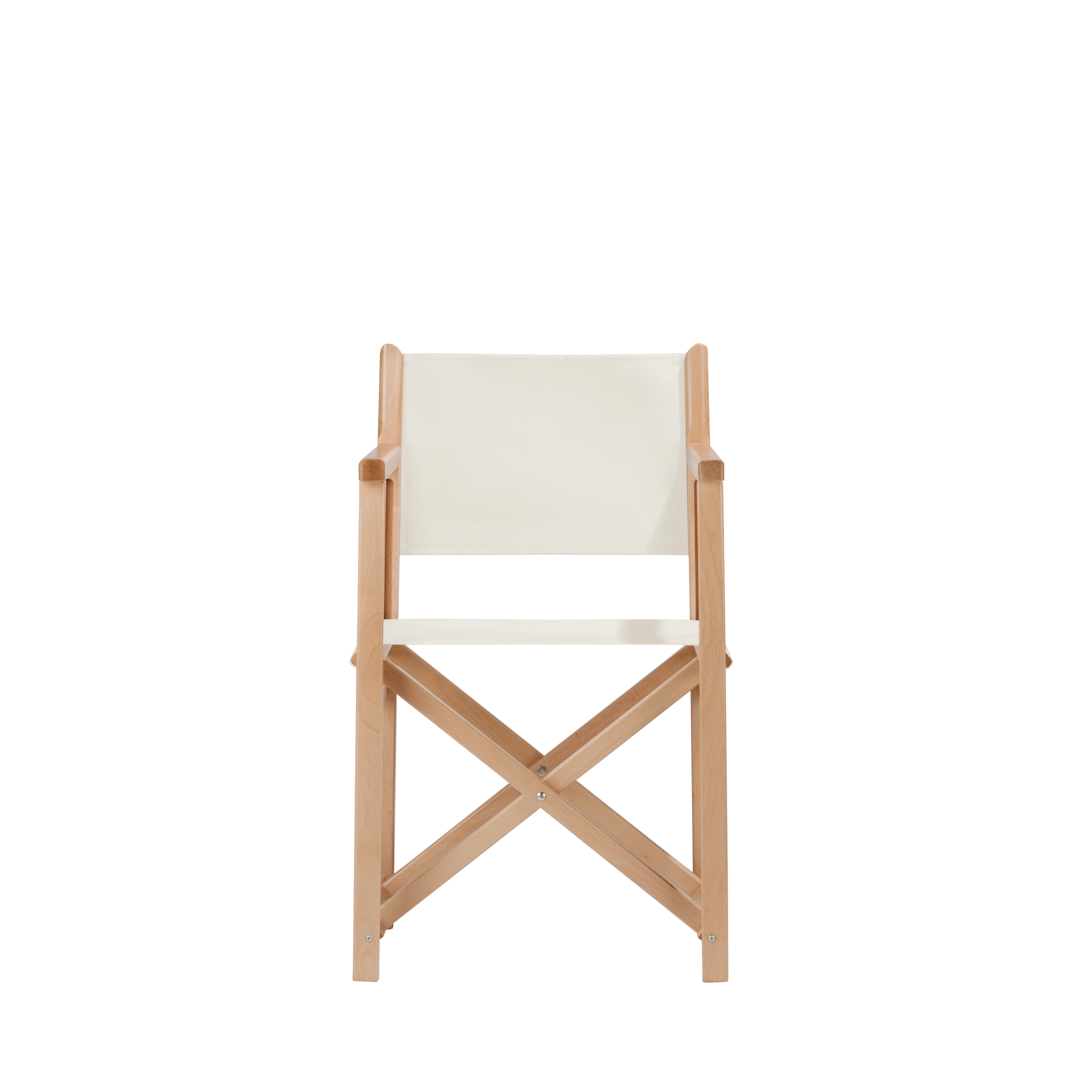 Regiestuhl Pedro aus naturfarbenem Buchenholz mit weißem Bezug, Frontalansicht
#Swing | Set (Farbe)_weiß