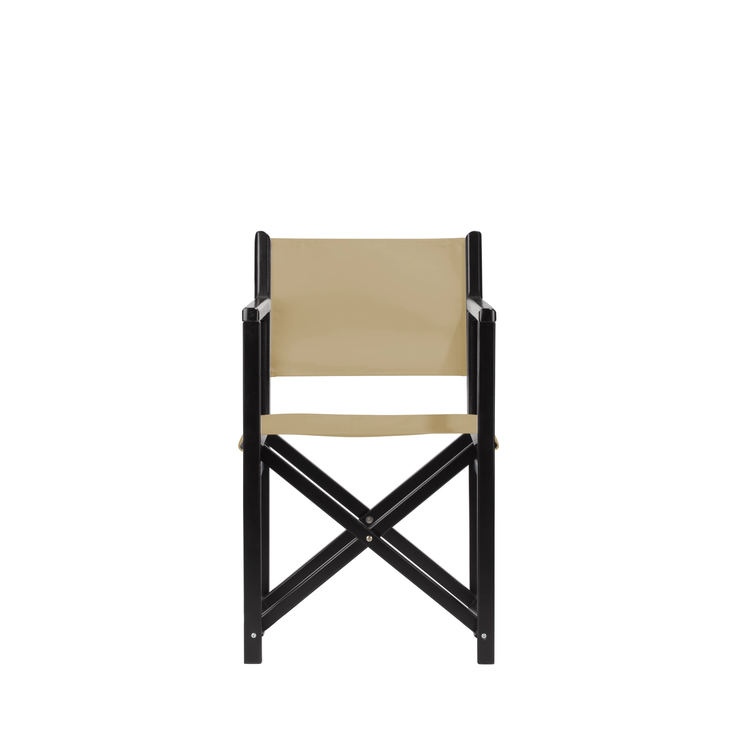 Regiestuhl Pedro aus schwarzem Buchenholz mit Bezug in beige, Frontalansicht
#Swing | Set (Farbe)_beige