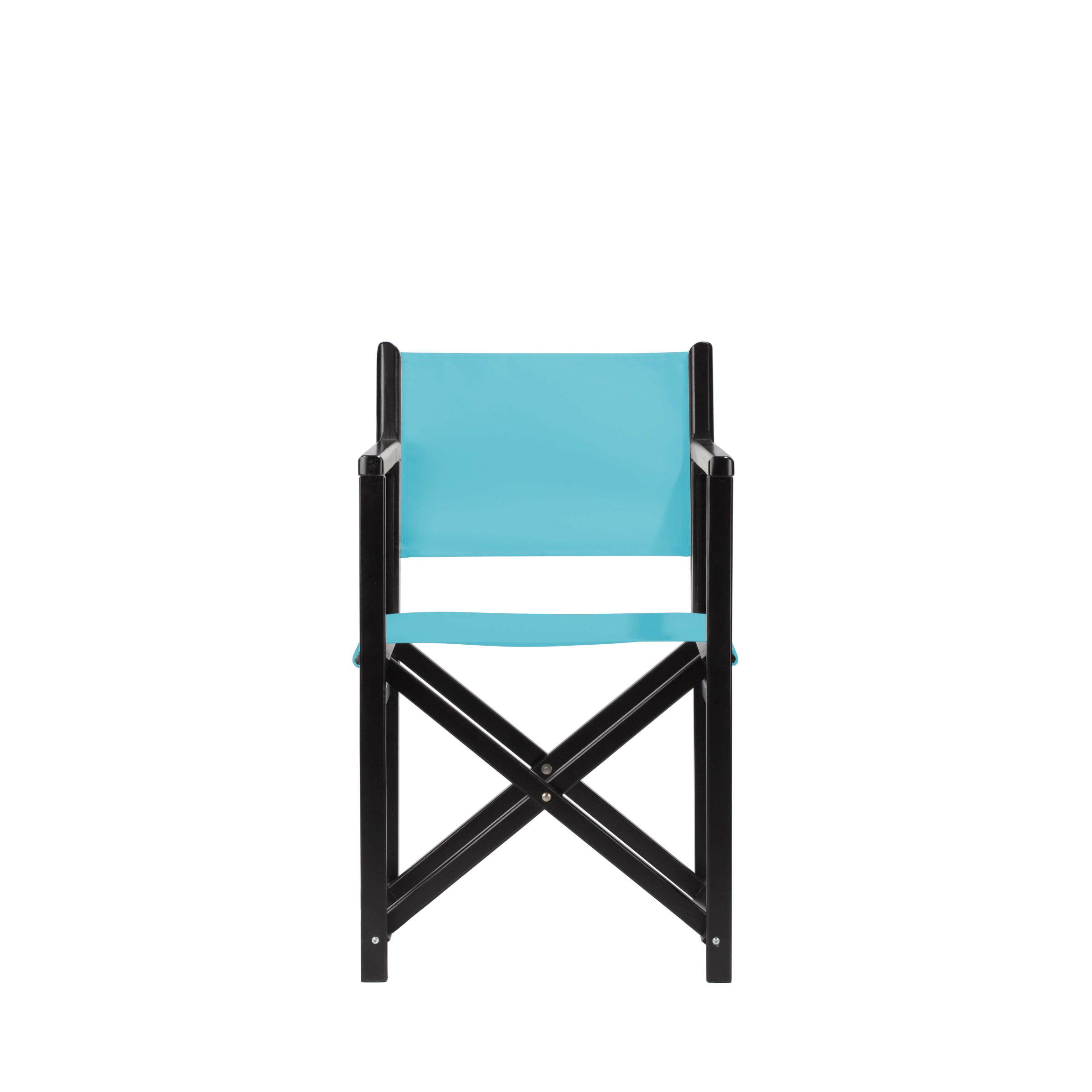 Regiestuhl Pedro aus schwarzem Buchenholz mit hellblauem Bezug, Frontalansicht
#Swing | Set (Farbe)_hellblau